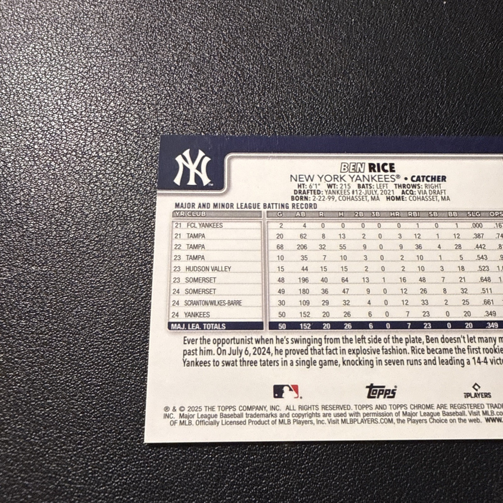 *Iconic* Ben Rice GREEN /99 Image Variation 2025 Topps Chrome USC138. Yankees SP