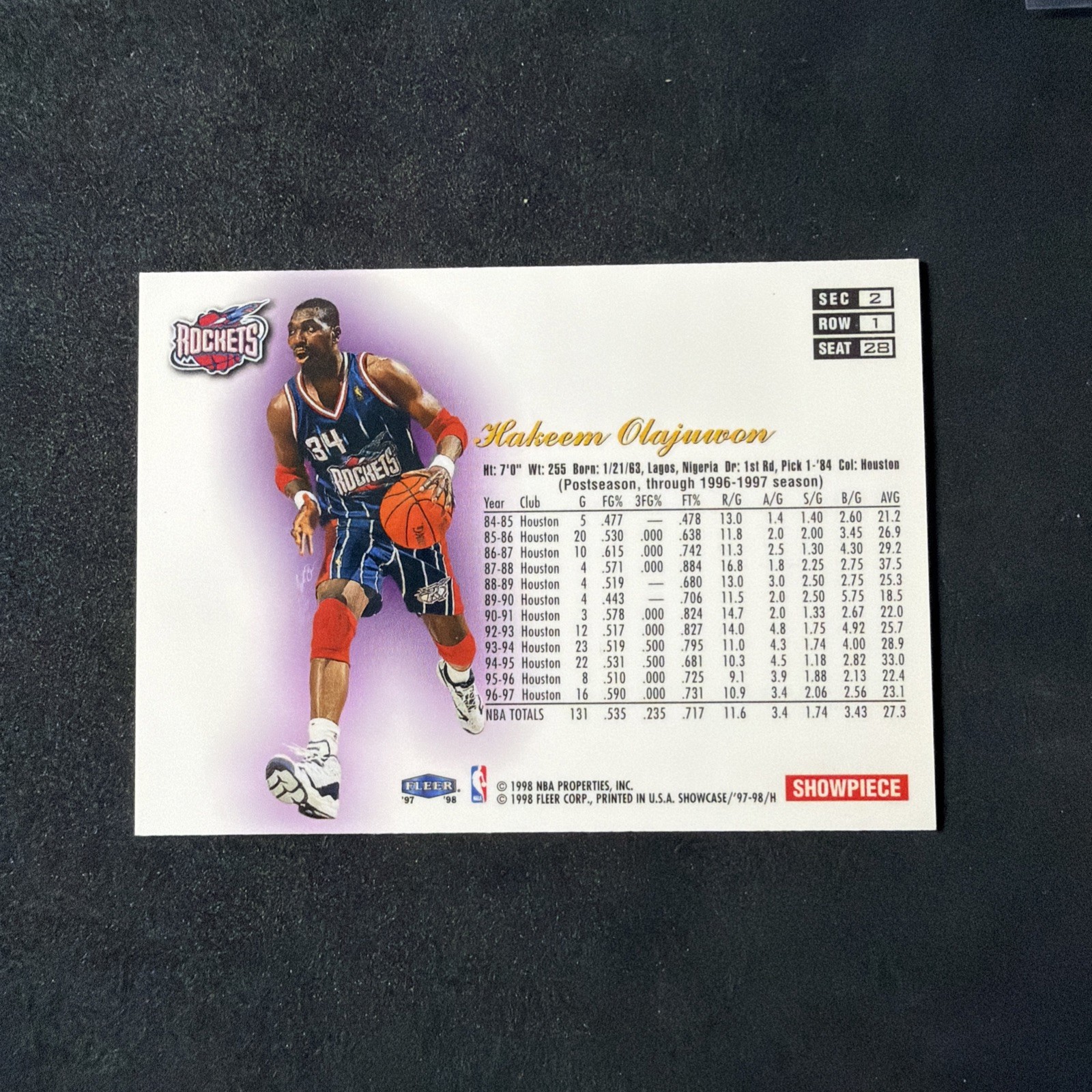 1997-98 Flair Showcase – Hakeem Olajuwon #28 Row 1