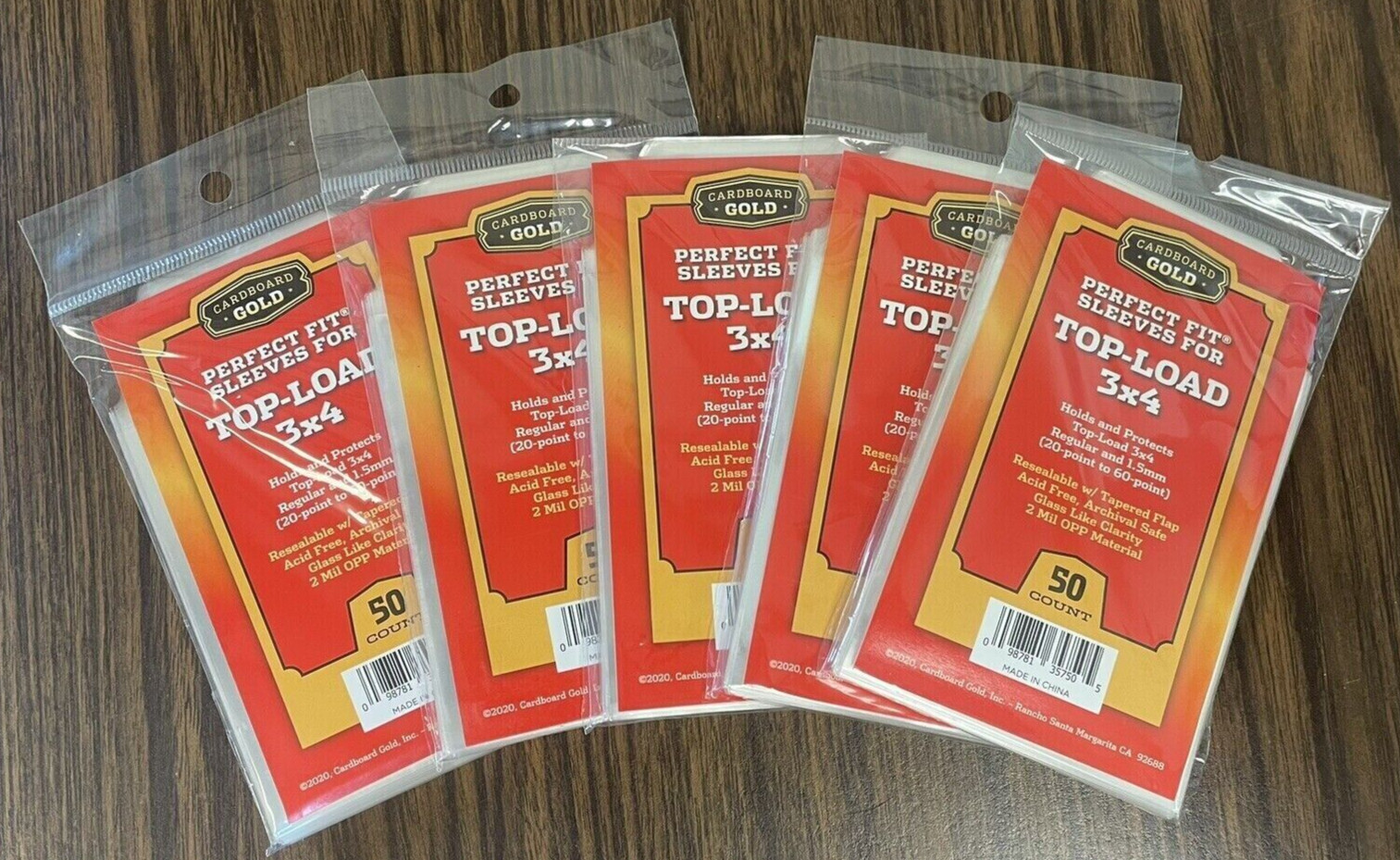 250 – Cardboard Gold Perfect Fit Top-loader 3×4 Card Sleeves 20-60pt – 2m