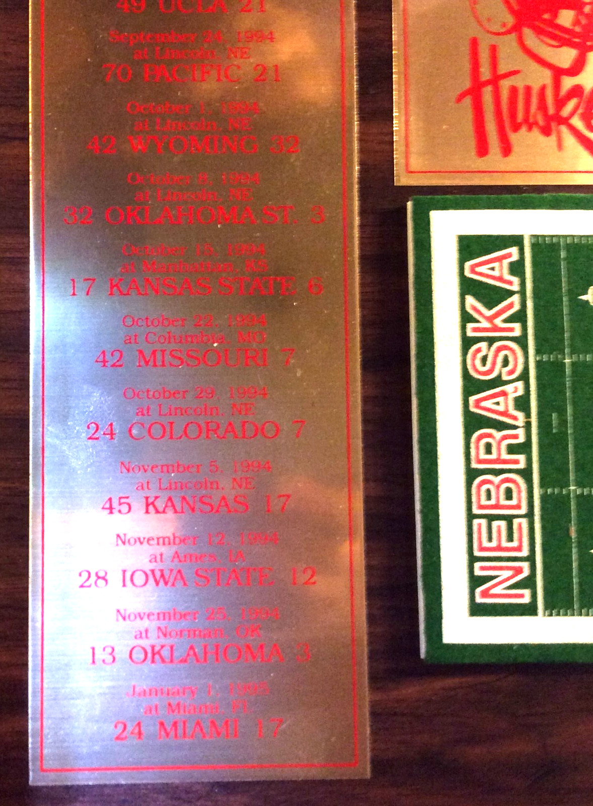 NEBRASKA CORNHUSKERS BACK TO BACK NATIONAL CHAMPIONS 1994=1995 PLAQUE $129..99