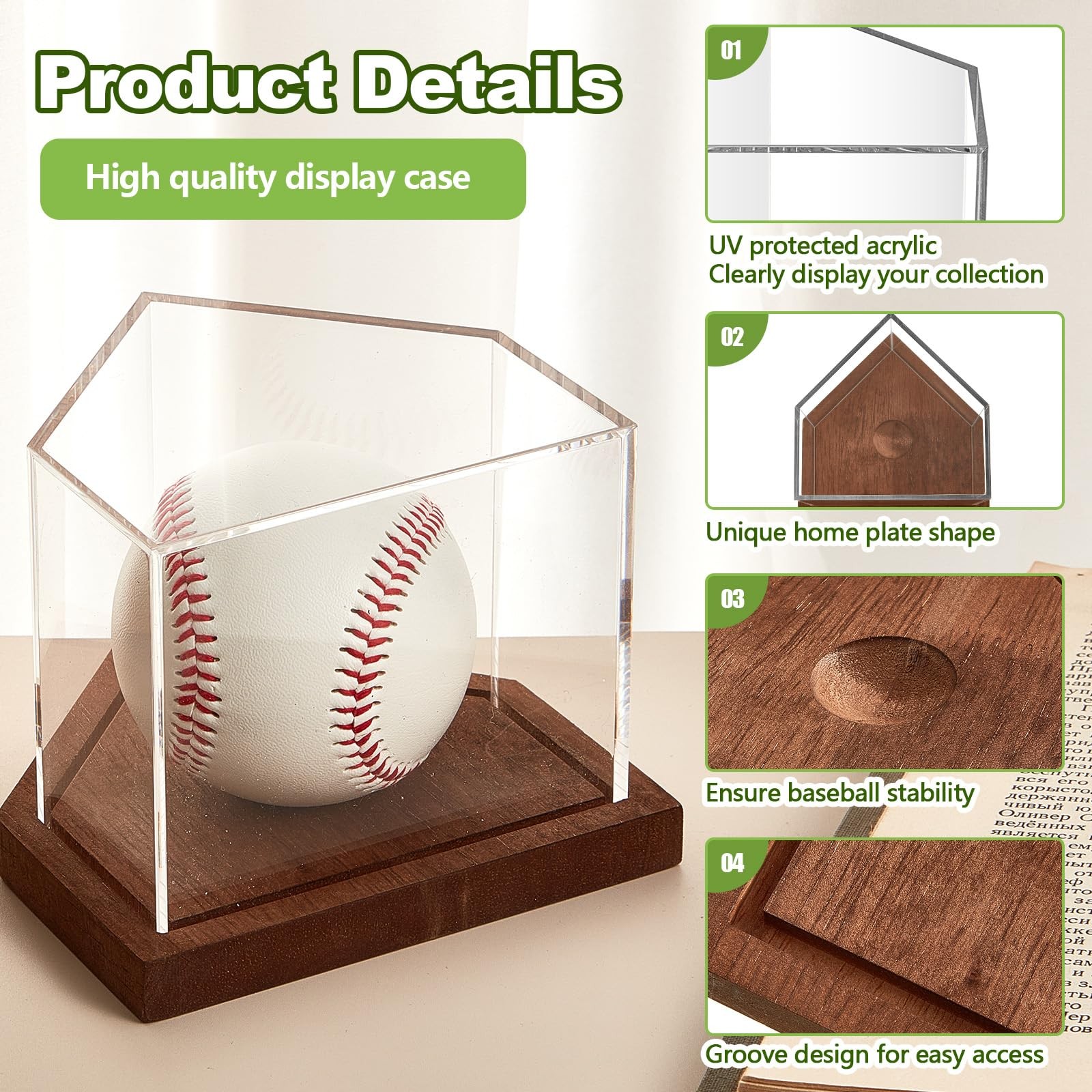 Baseball Display Case with Home Plate Shaped Wooden Base and Acrylic Baseball…