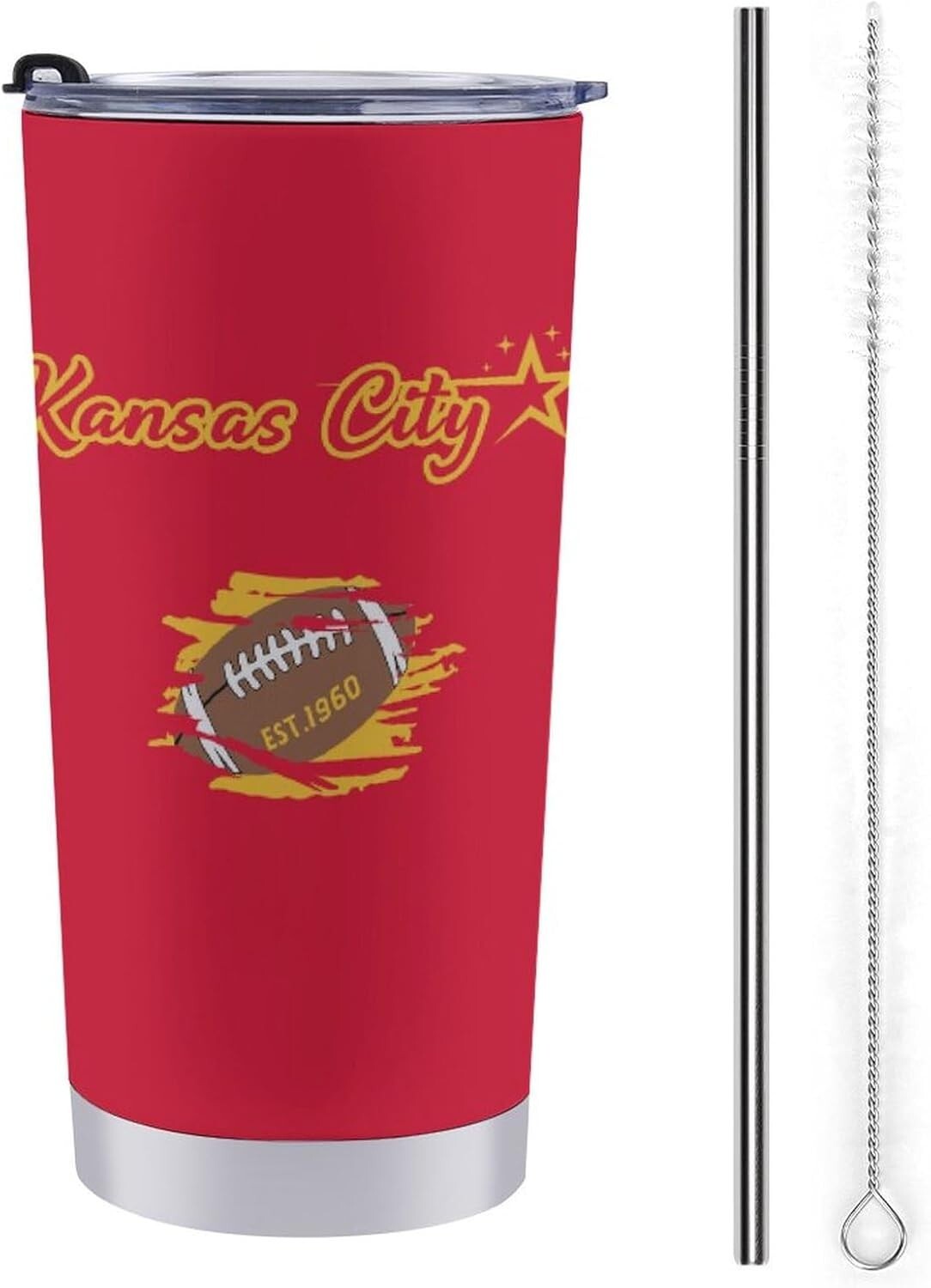 Kansas City Chiefs Tumbler Cup travel Mug Stainless, Red 20oz Hot Cold Insulated