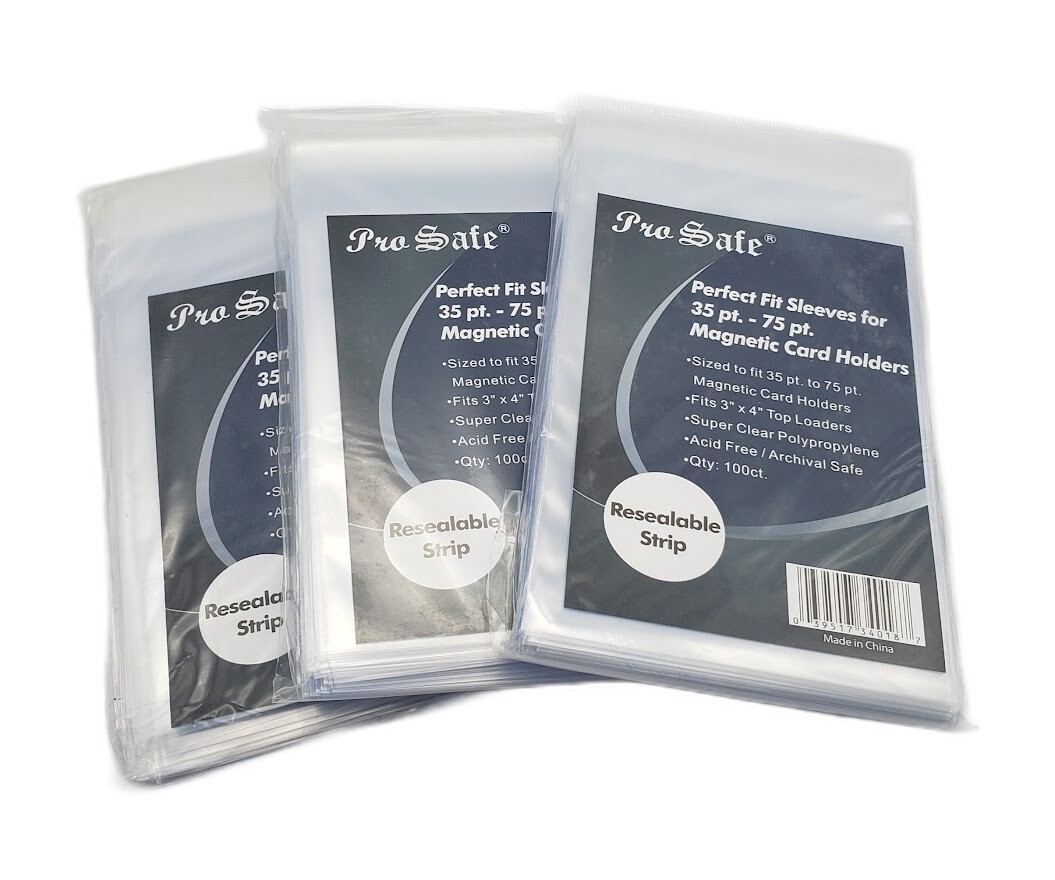 (300-Count) Pro Safe Resealable Perfect Fit Sleeves – Magnetic Card Holder Size
