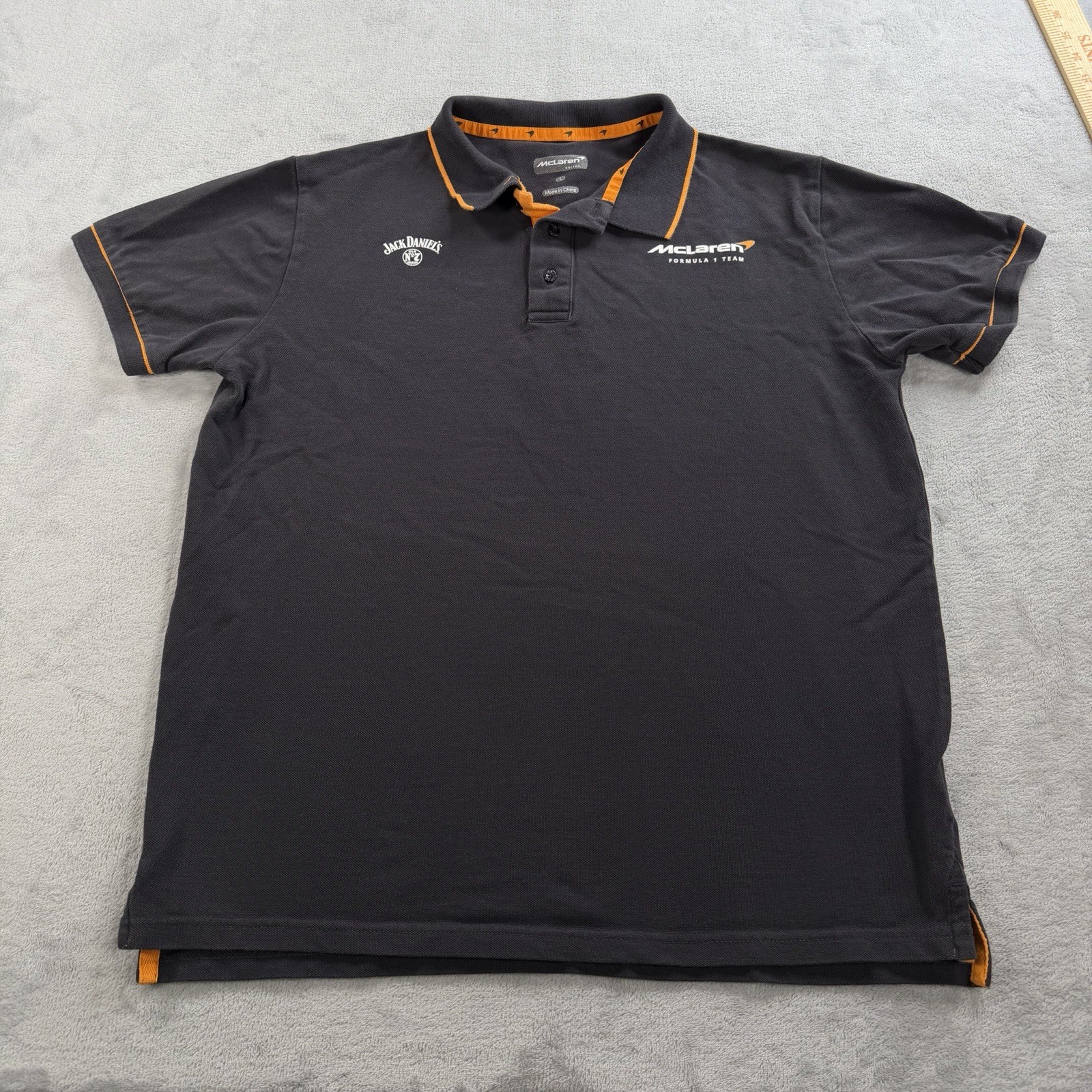 McLaren Formula 1 Team Polo Shirt Mens M Jack Daniels F1 Racing Orange Stretch