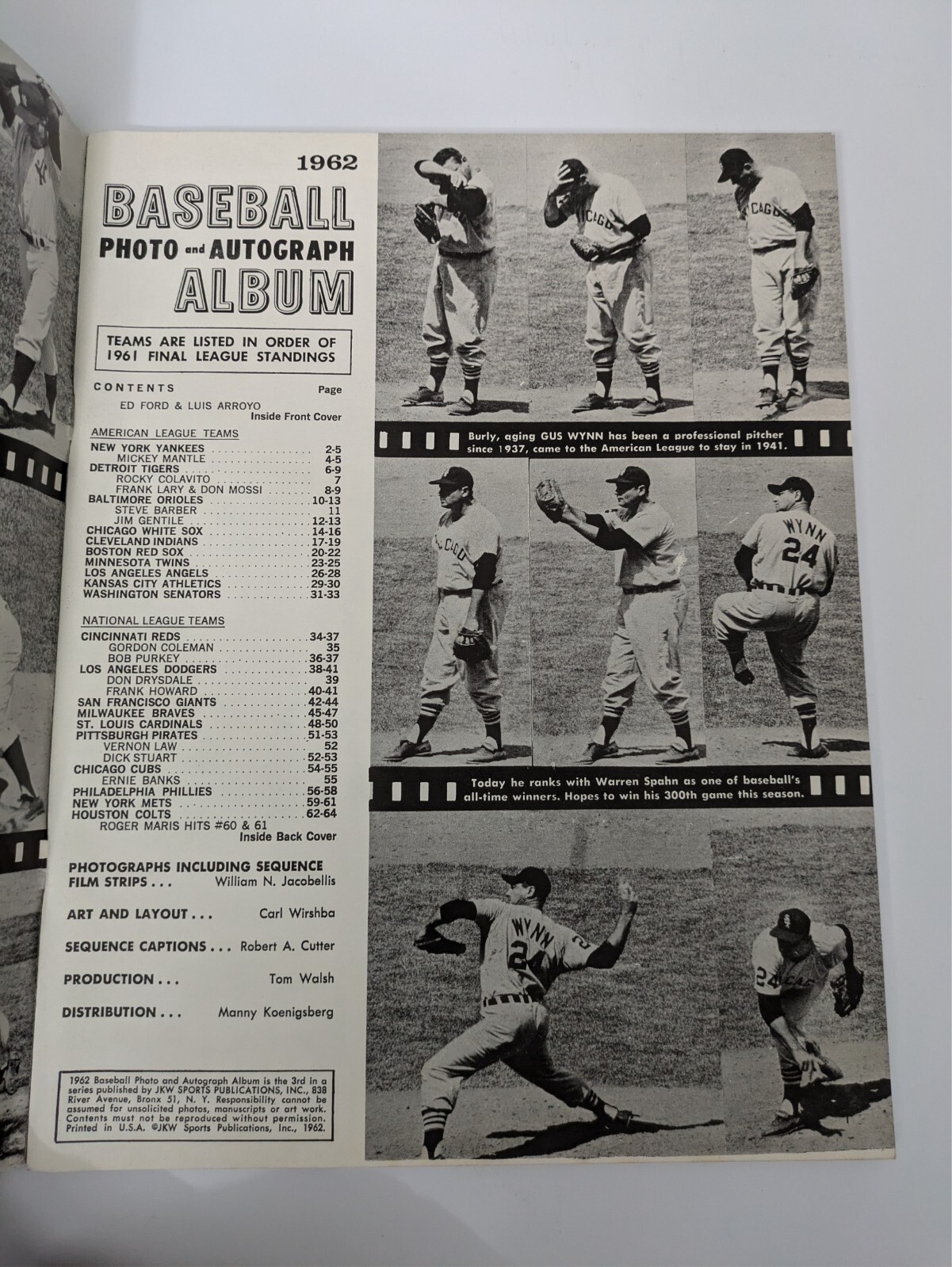 1962 Baseball Album With Illustrated Team Pictures in Excellent Condition!
