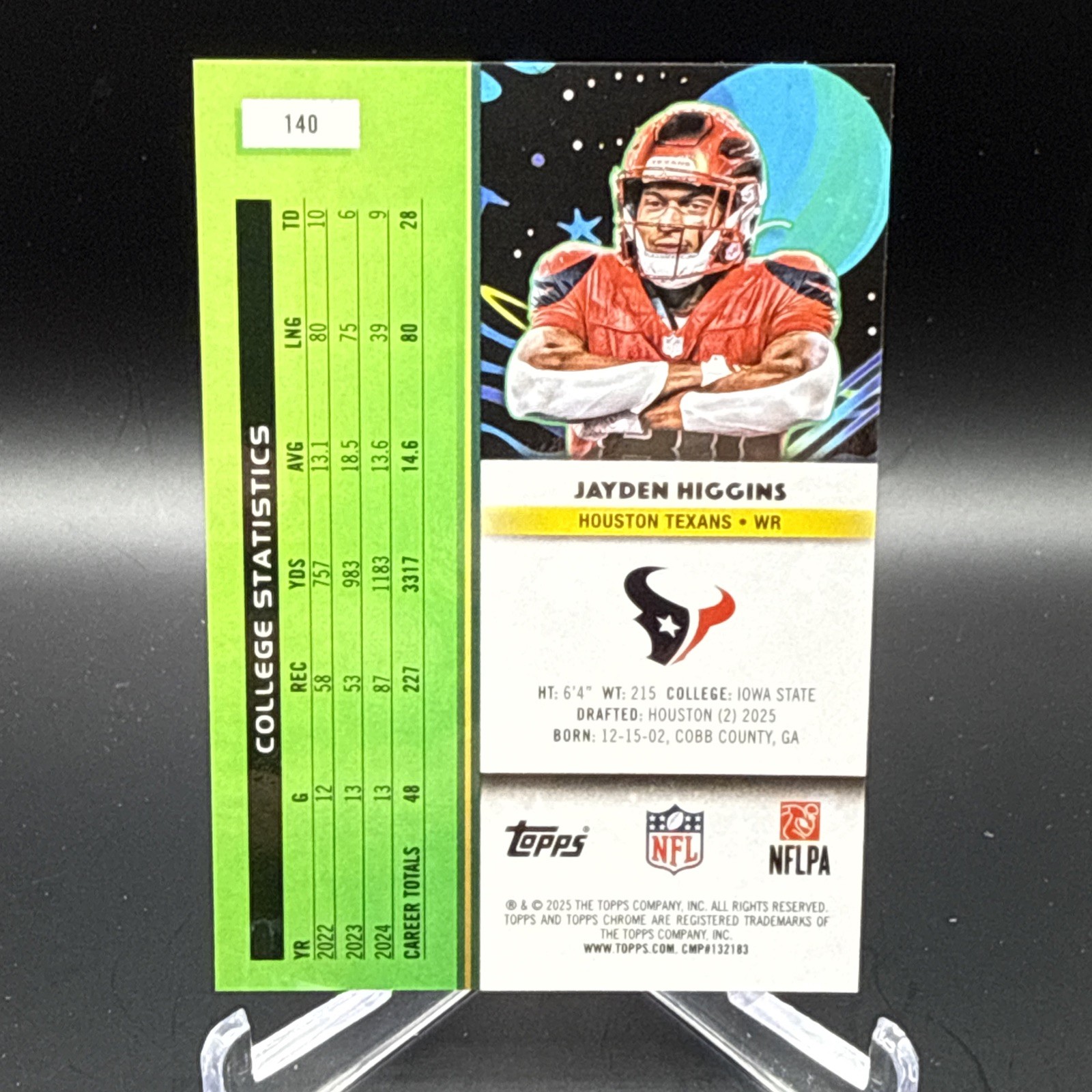 2025 Topps Cosmic Chrome – Jayden Higgins #140 Purple Nebula /150 (RC)