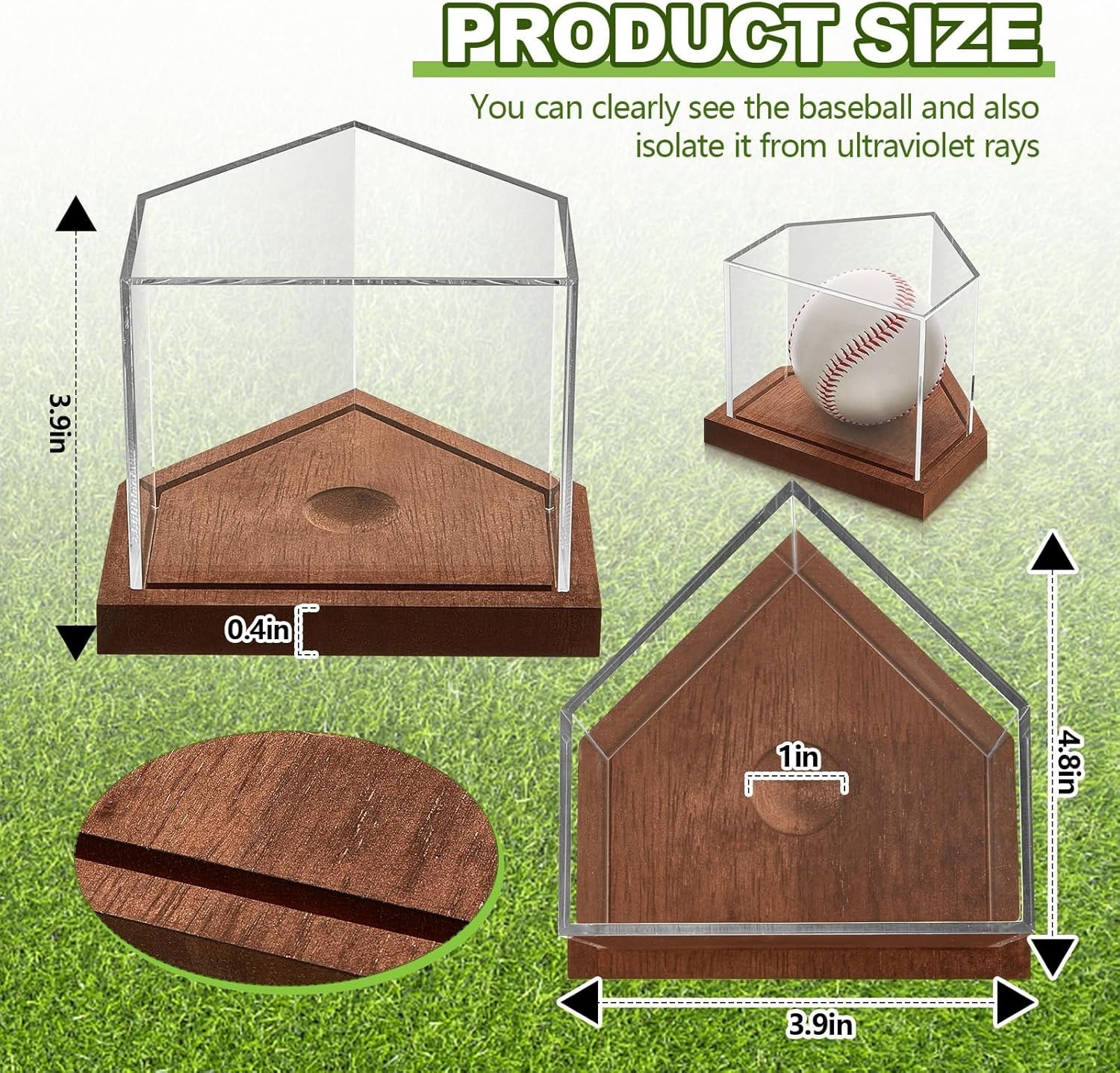 Baseball Display Case with Home Plate Shaped Wooden Base and Acrylic Baseball…