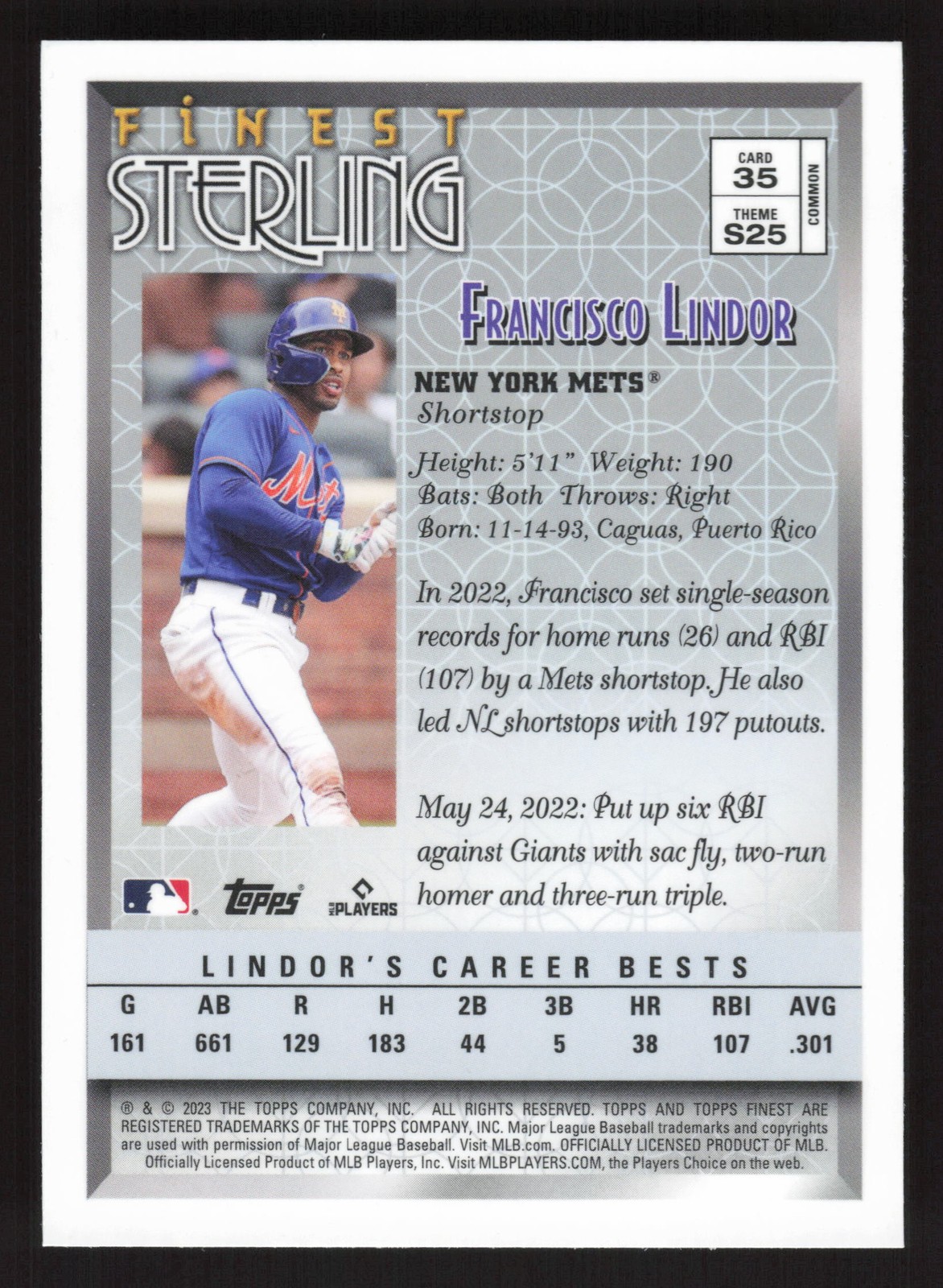 2023 Topps Finest Flashbacks – #35 Francisco Lindor – New York Mets