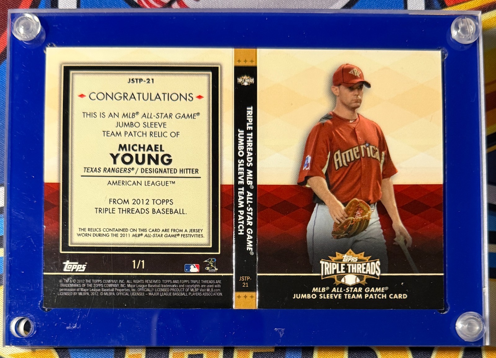 2012 Topps Triple Threads Michael Young 1/1 All-Star Jumbo Sleeve Patch Booklet