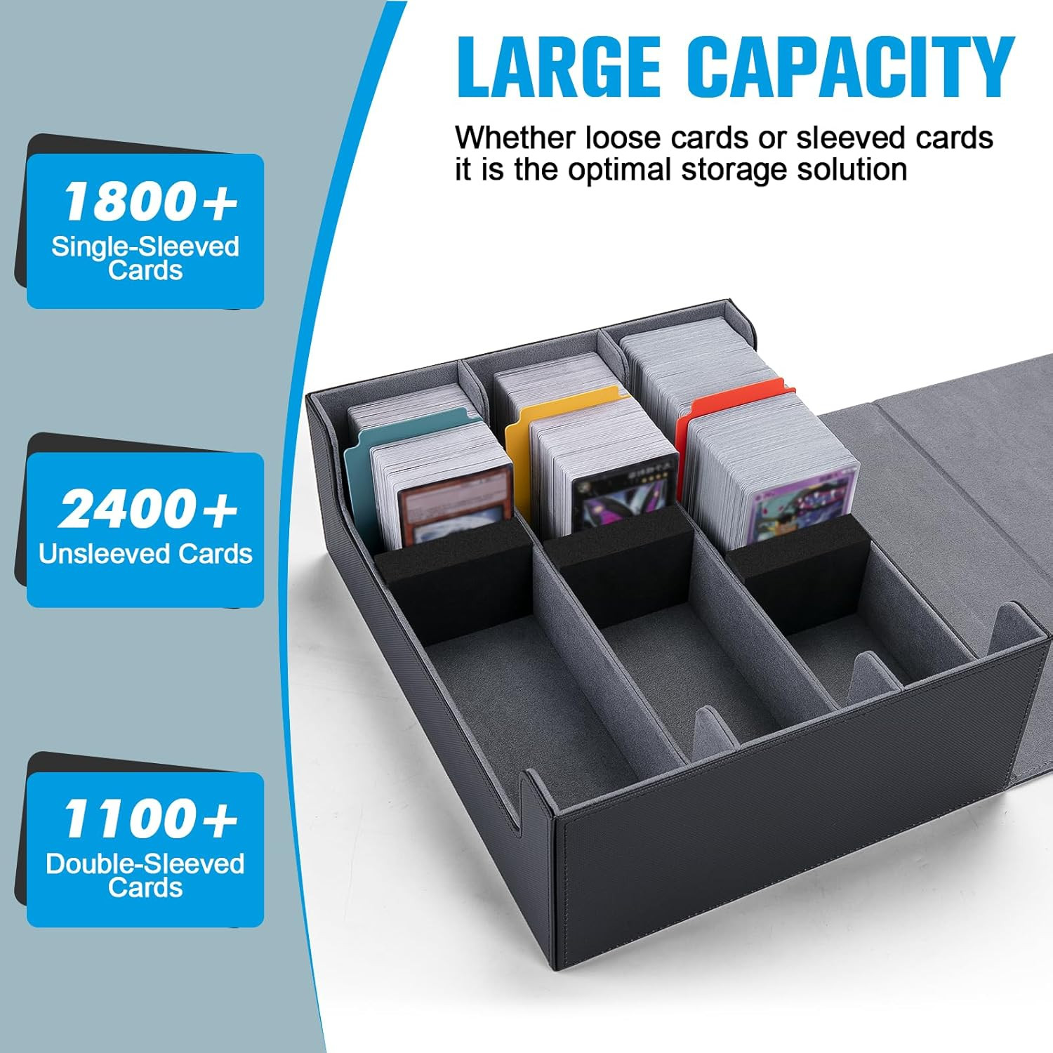 Trading Card Storage Box with 12 Dividers and 6 Foam Stoppers, Large Capacity St