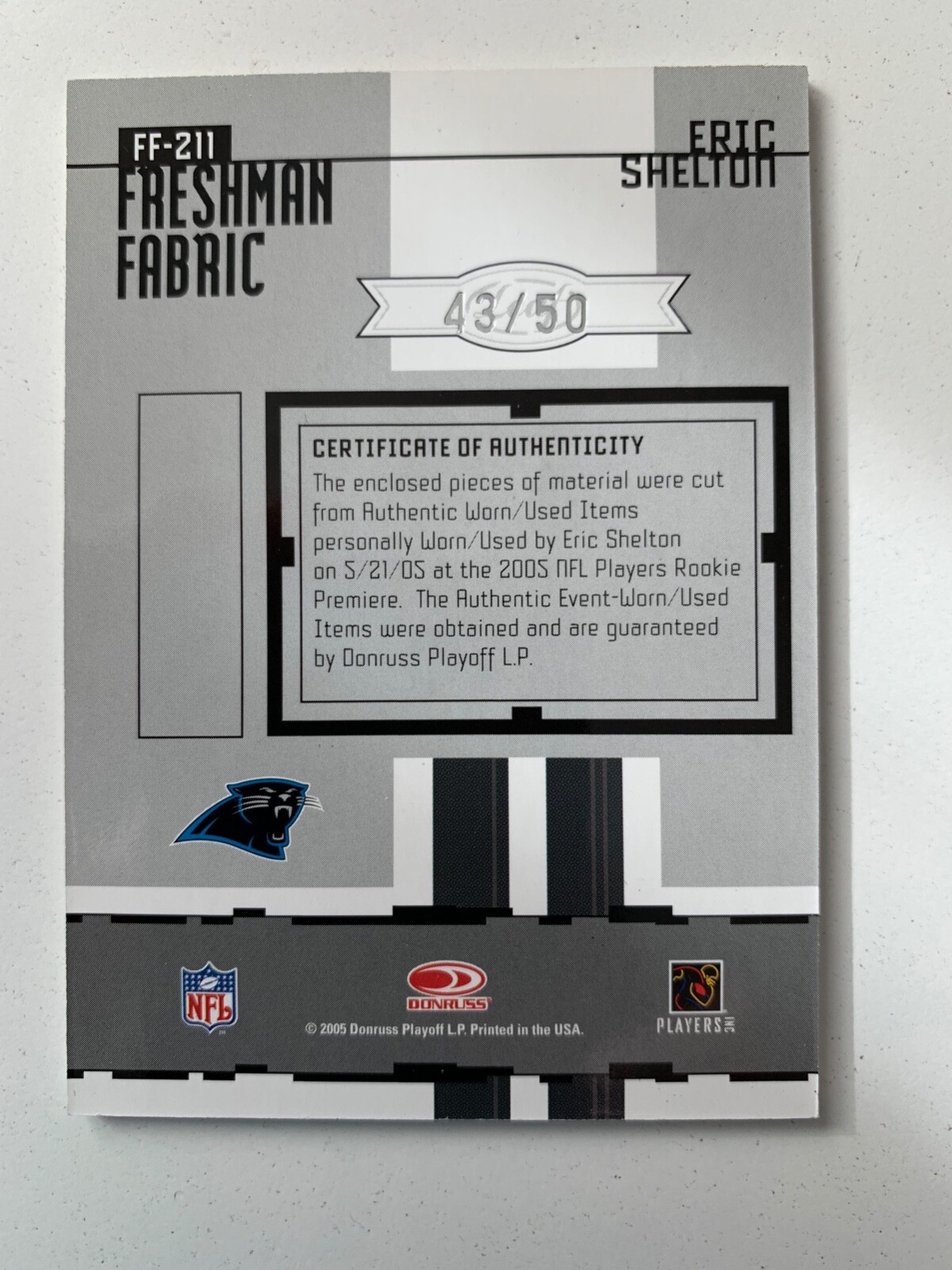 2005 Leaf Certified rc rainbow ERIC SHELTON 1/1 /5 /25/50/150 Carolina Panthers