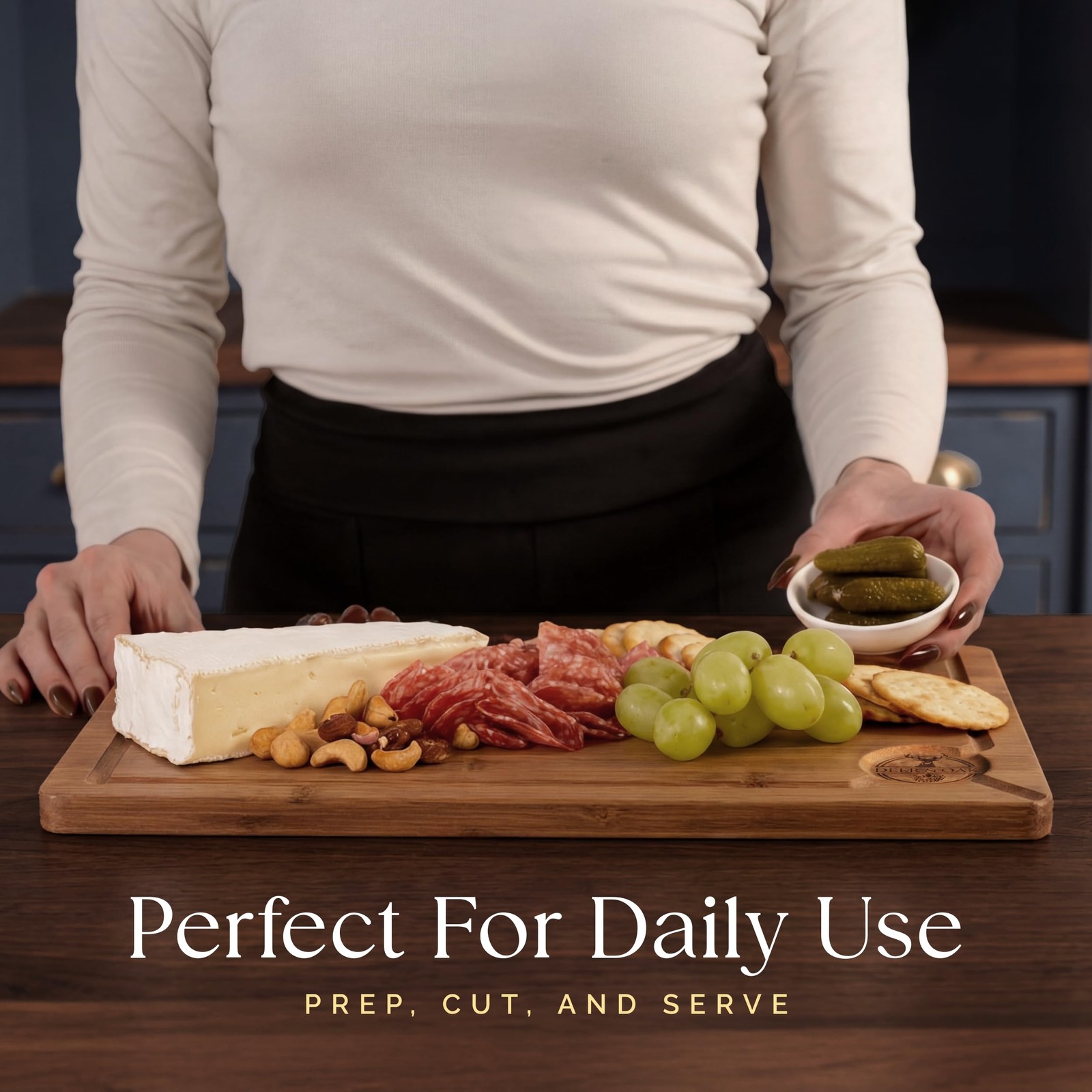 Deer & Oak Large Carbonized Cutting Board 15″ x 9.8″ x 0.8″, Large, Natural