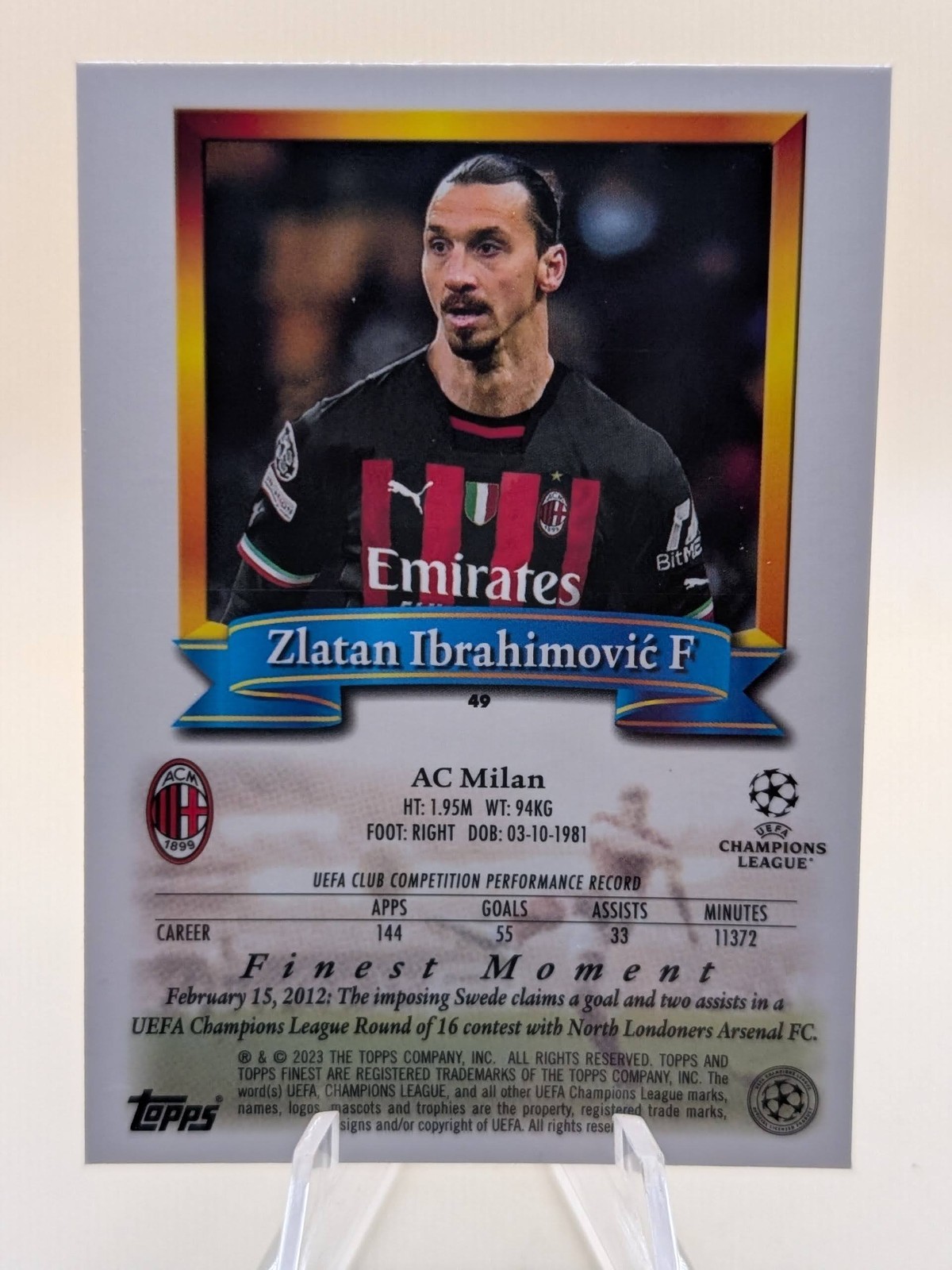 2022-23 Topps Finest Flashbacks UEFA Zlatan Ibrahimovic soccer card #49 AC Milan