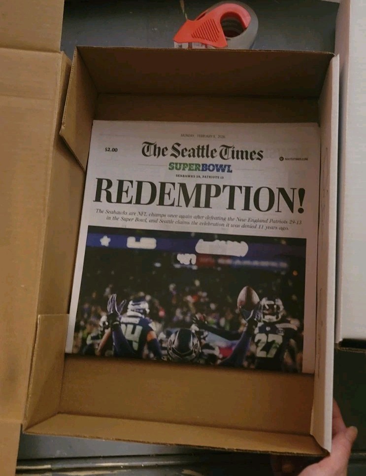 SEATTLE SEAHAWKS FULL NEWSPAPER SUPER BOWL WIN HISTORY 2/9/2026