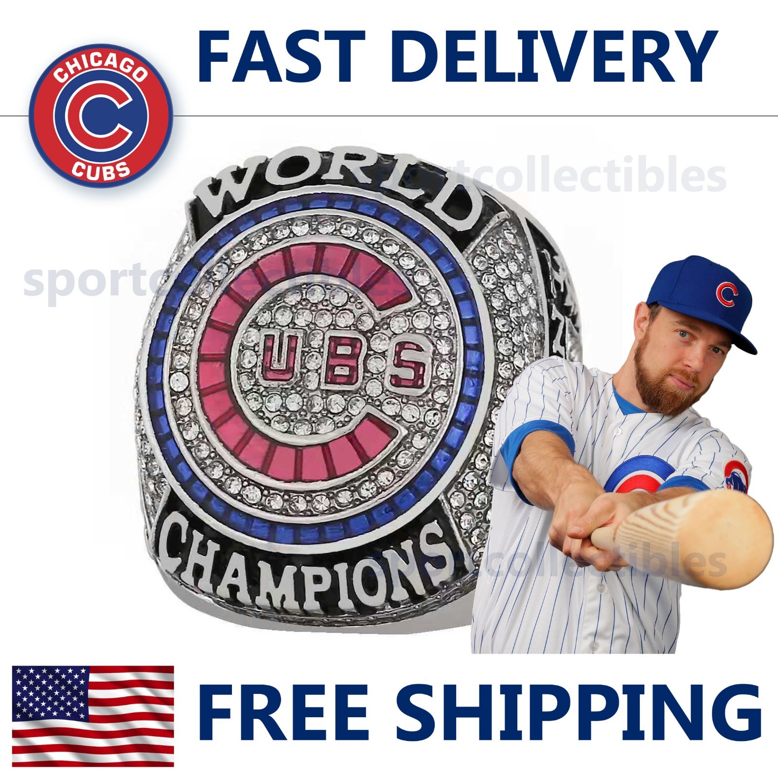 2016 Chicago Cubs World Series Ring – ZOBRIST #18 – Fan Gift – MLB Replica Ring