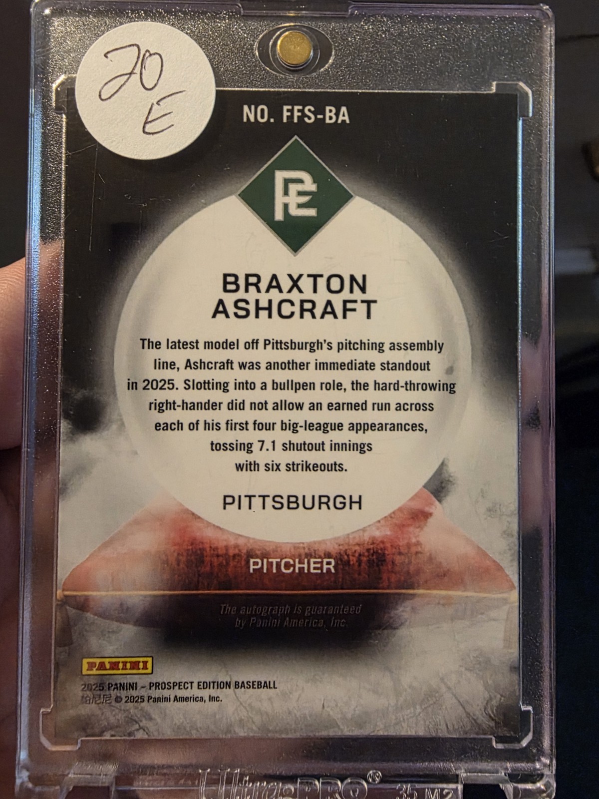 Panini 2025 Prospect Edition Braxton Ashcraft RC Auto Franchise Futures FFS-BA