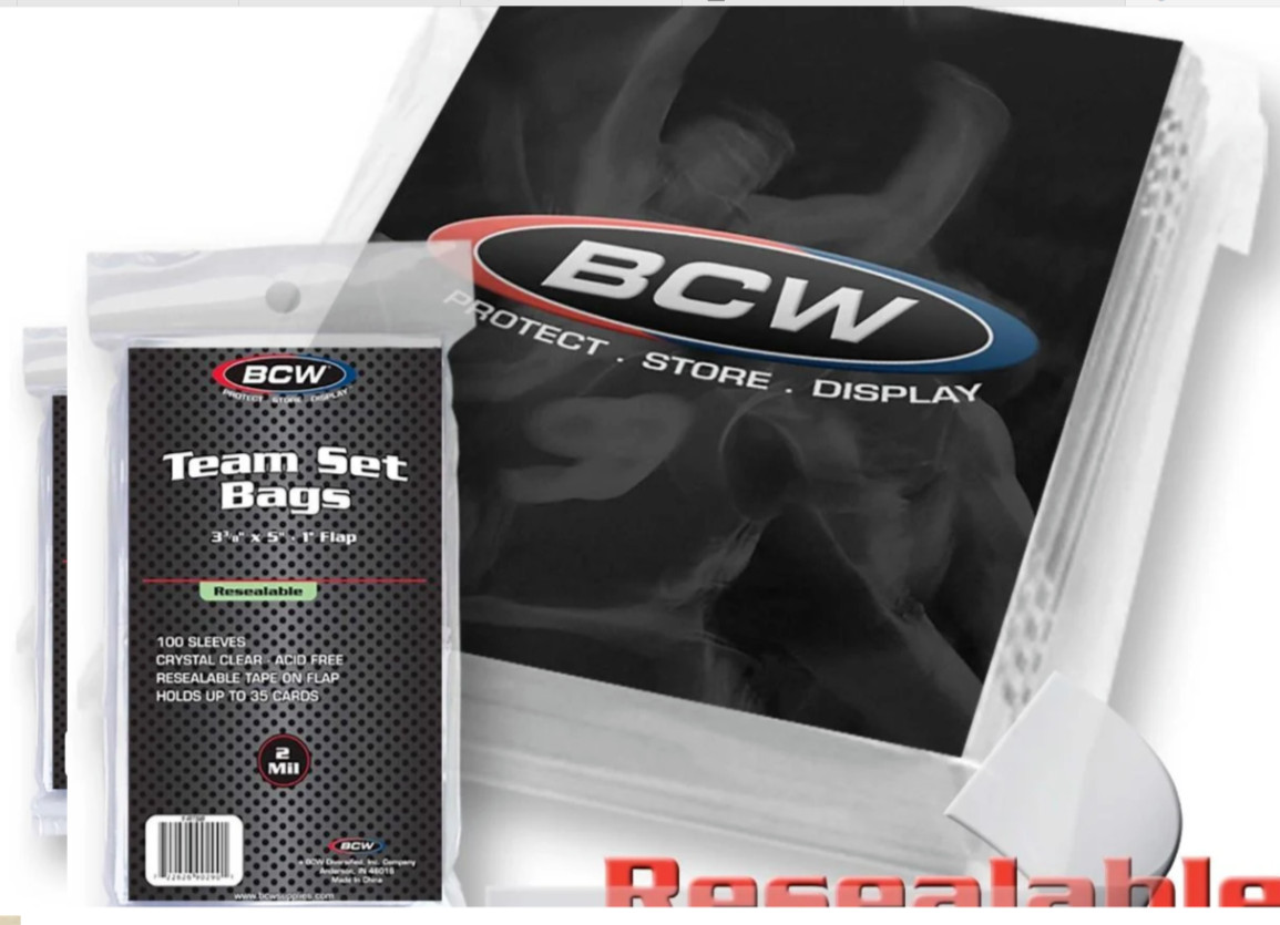 1 Pack 100 count BCW Resealable Team Bags – New Unopened – Discounts!!