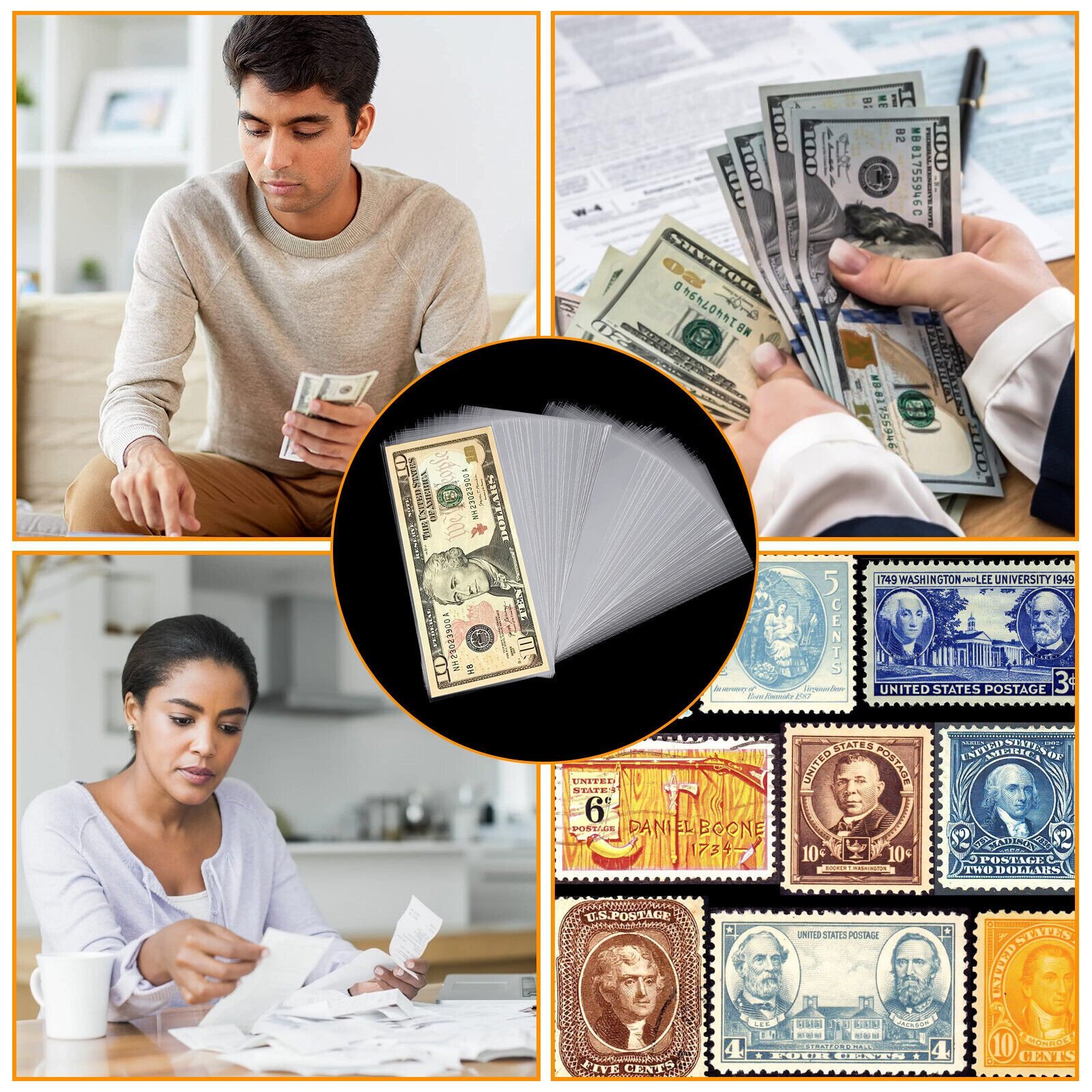 200pcs Transparent Banknote Cover Thickened Banknote Collection Cover OPP Bag US