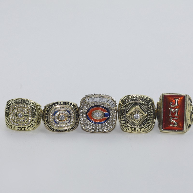 5 PCS Chicago Bears Championship Rings Set With Box 1933 1963 1985 1985 2006