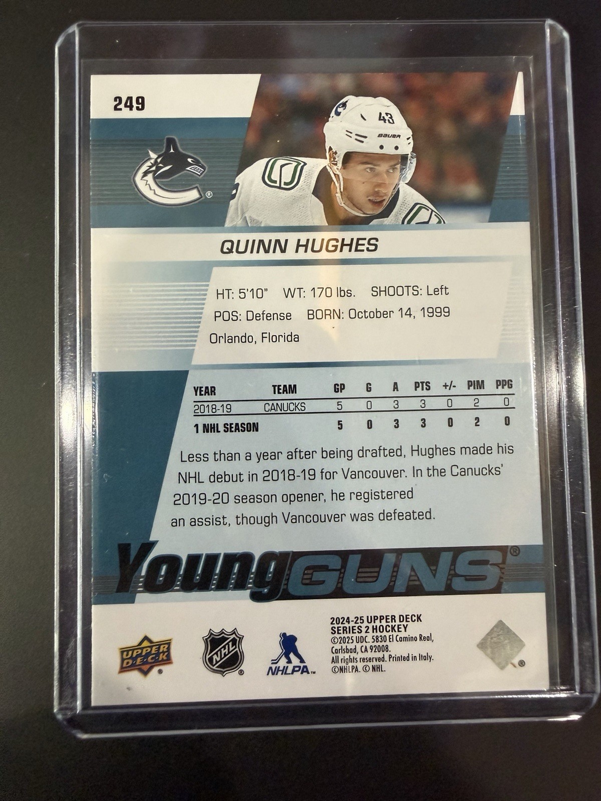 2024-25 Upper Deck Series 2 – Young Guns Renewed Quinn Hughes #249