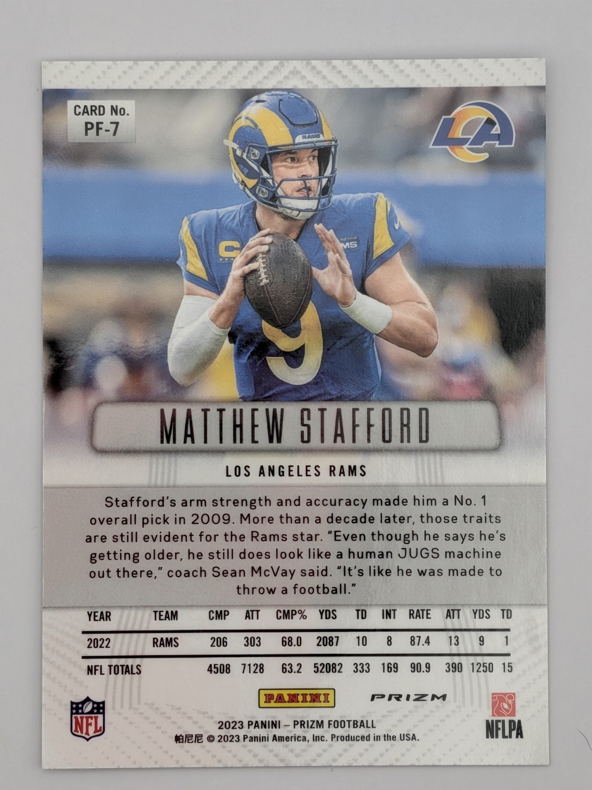 2023 Prizm Matthew Stafford Throwback Silver Holo Refractor #PF-7 LA Rams MVP QB