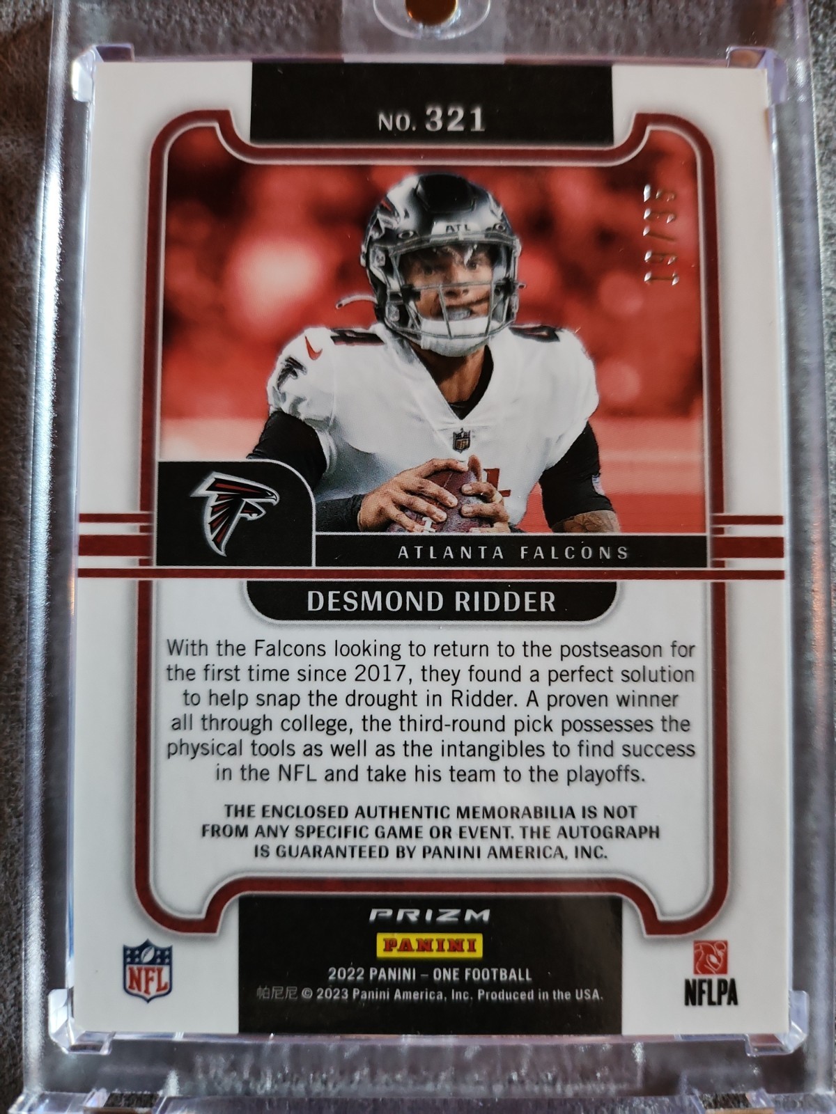 2022 Panini One – Precision Rookie Patch Autographs Desmond Ridder #321 Blue /35