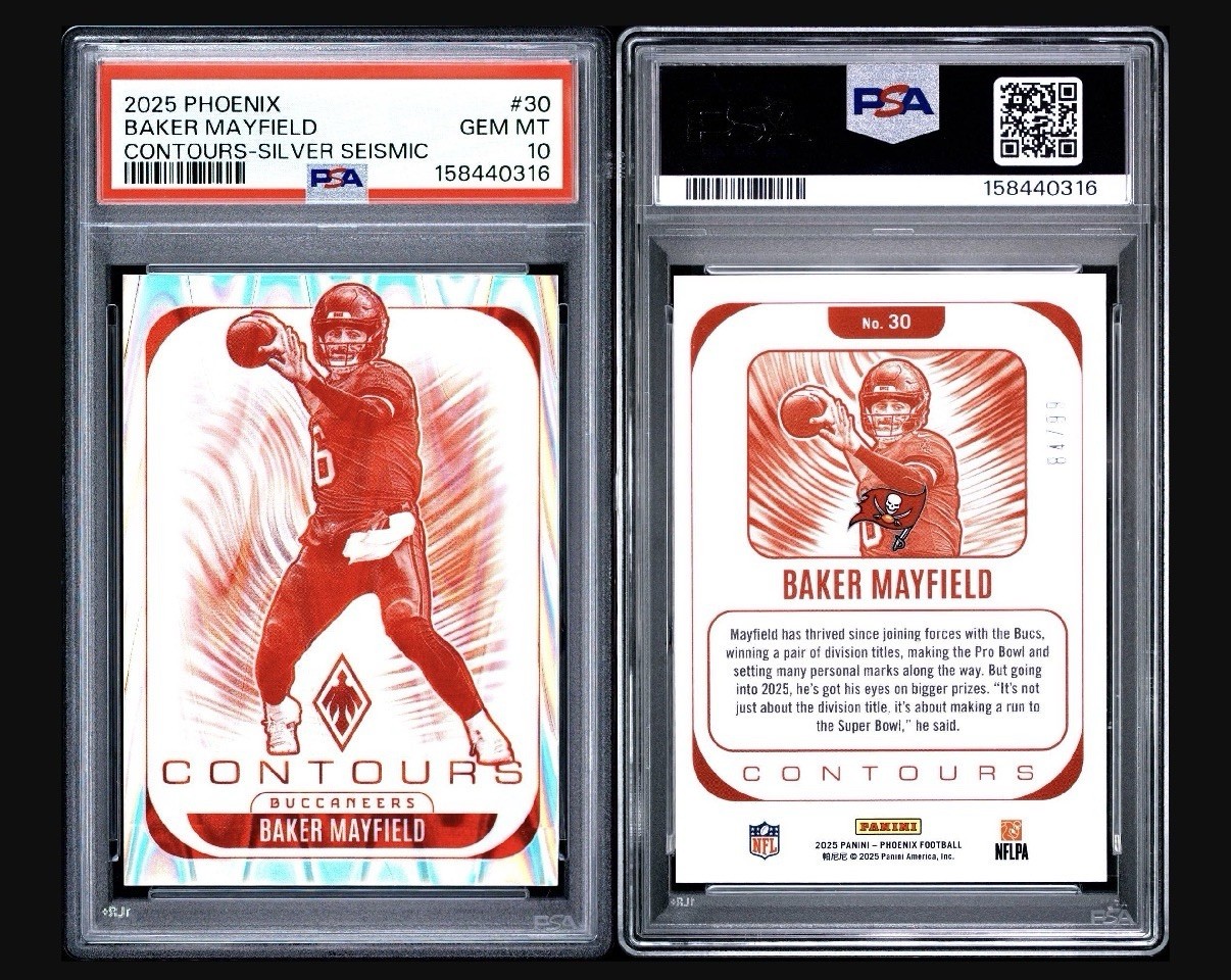 2025 Panini Phoenix Baker Mayfield Contours Seismic Prizm /99 PSA Gem Mint 10