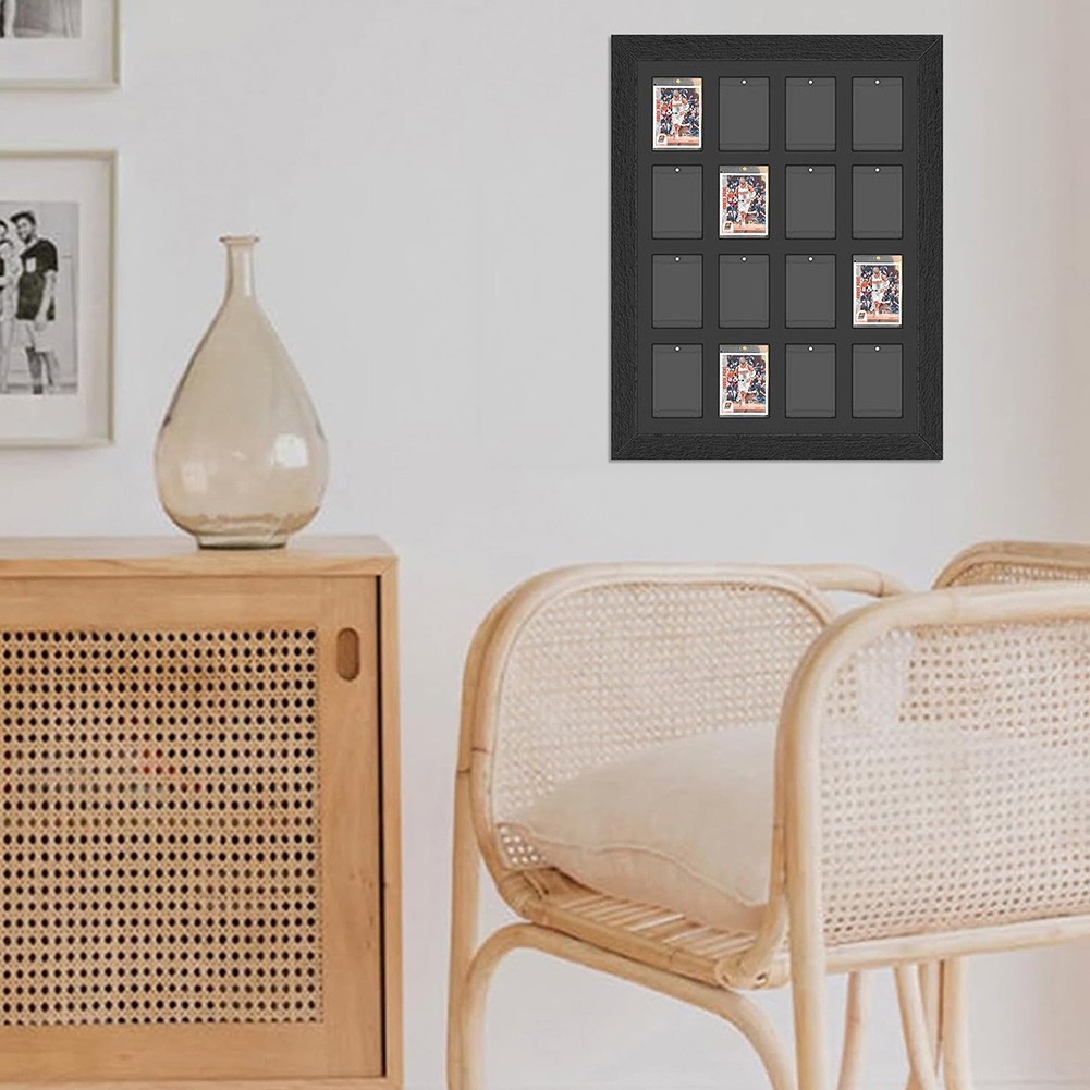 16Grid Wooden Wall Mount Display Case Frame For Magnetic Card sleeves 35pt-360pt