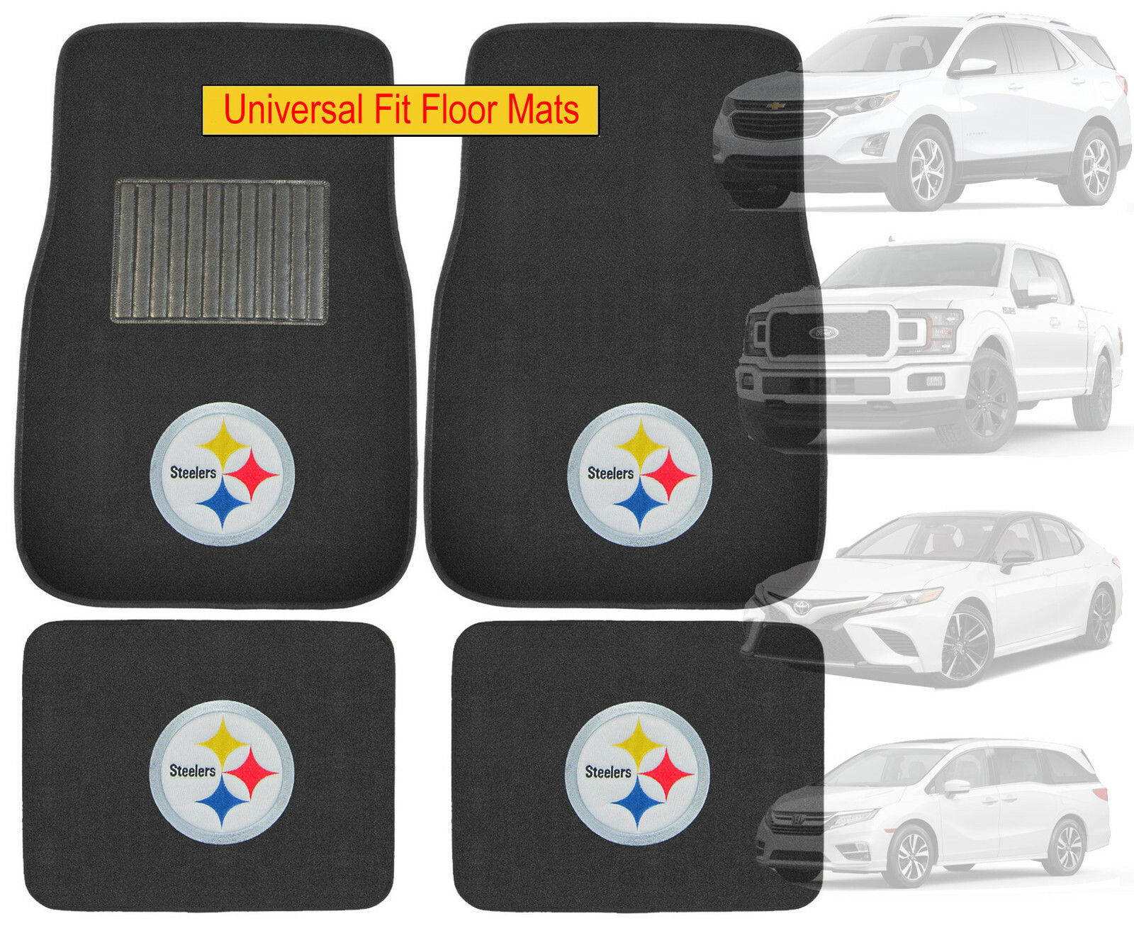4PC NFL Pittsburgh Steelers Car Truck Black All Weather Carpet Floor Mats Set