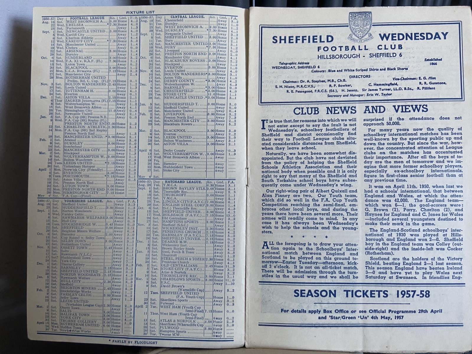 SHEFFIELD WEDNESDAY v PRESTON NORTH END, 22/04/1957, DIVISION 1,