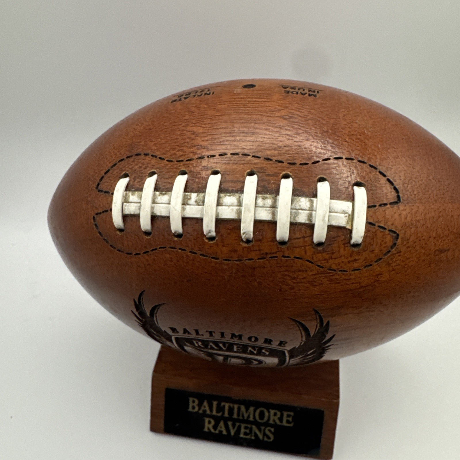 Baltimore Ravens Solid Wooden Mini Football NFL GBOW Wooden Mini FLYING B RARE