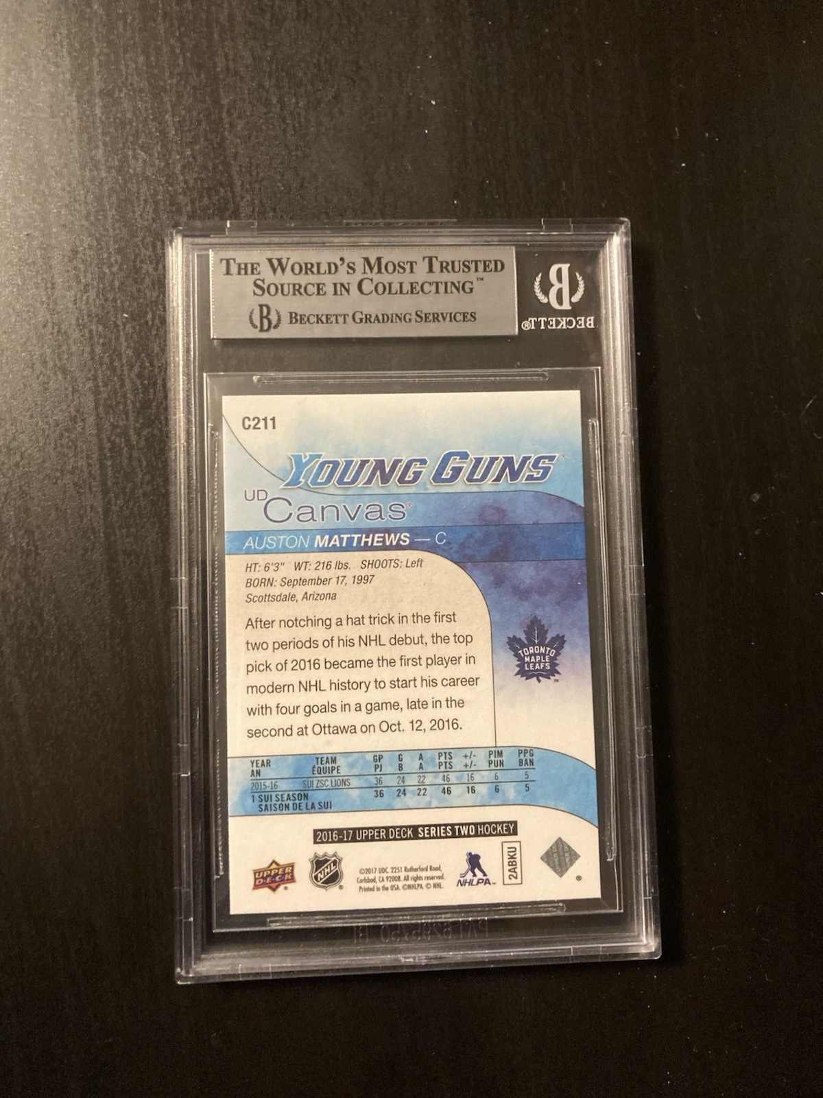 2016-17 Upper Deck – Ud Canvas Young Guns Auston Matthews #C211 (RC)