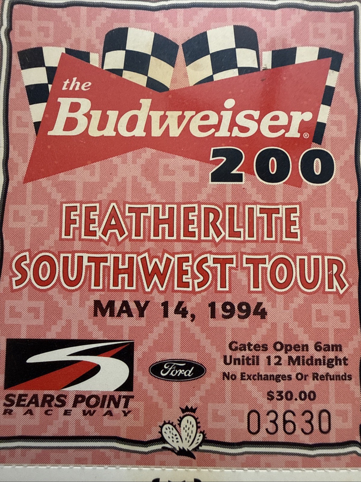 Sears Point Raceway Budweiser 200 Featherlite Southwest Ticket Stub