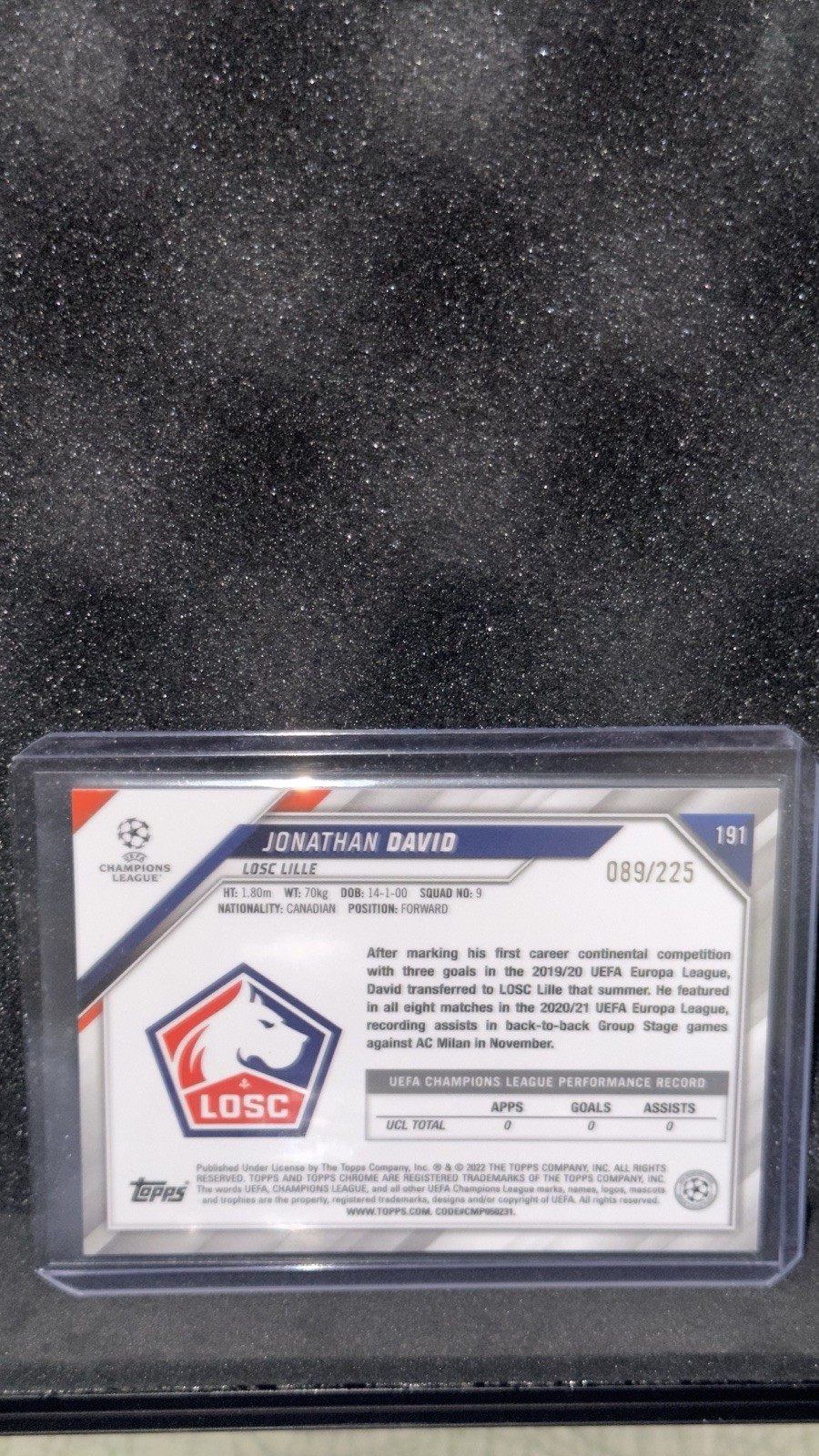 Topps Chrome 2021-22 UCL Jonathan David LOSC Lille #191 Night Vision RC /225