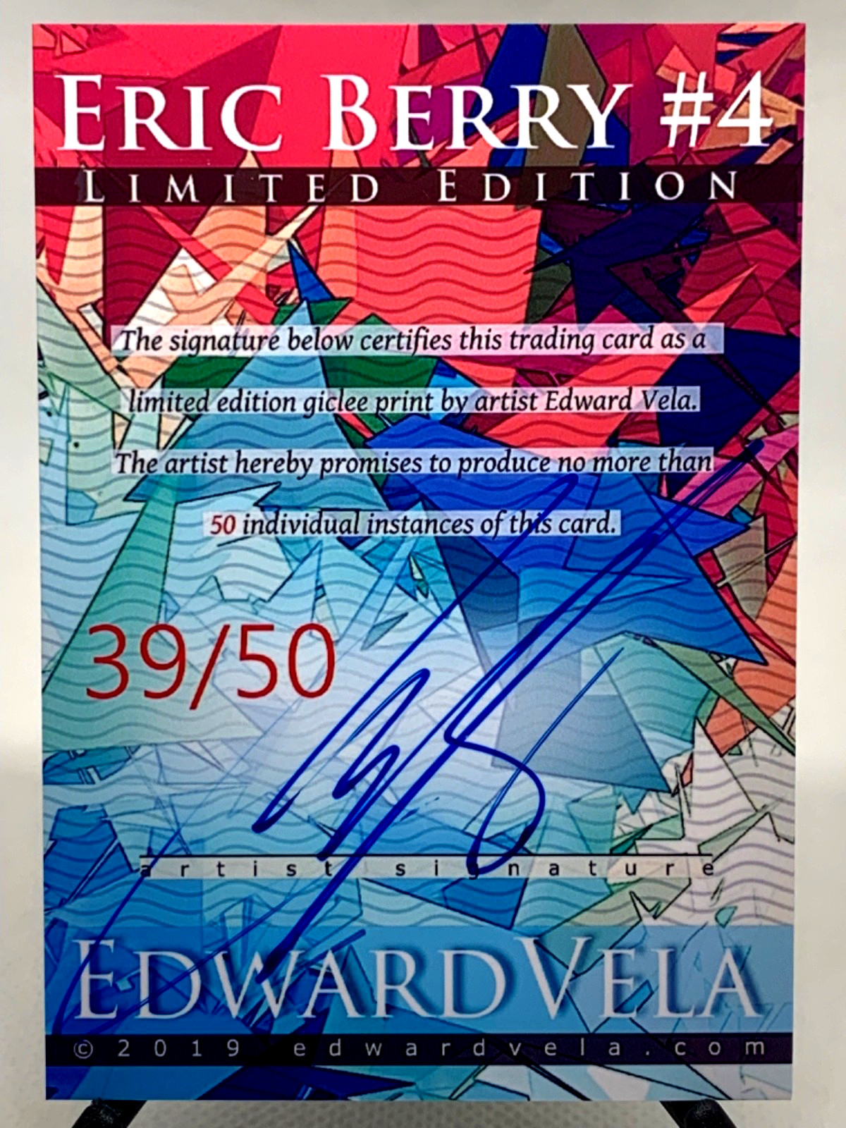 Eric Berry 39/50 Limited Edition Signed Edward Vela card (Football)