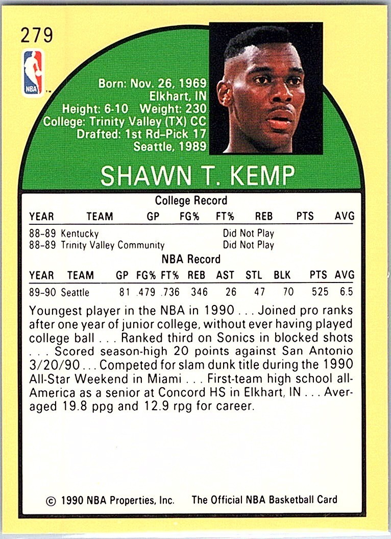 1990-91 NBA Properties Shawn Kemp [Base] #279