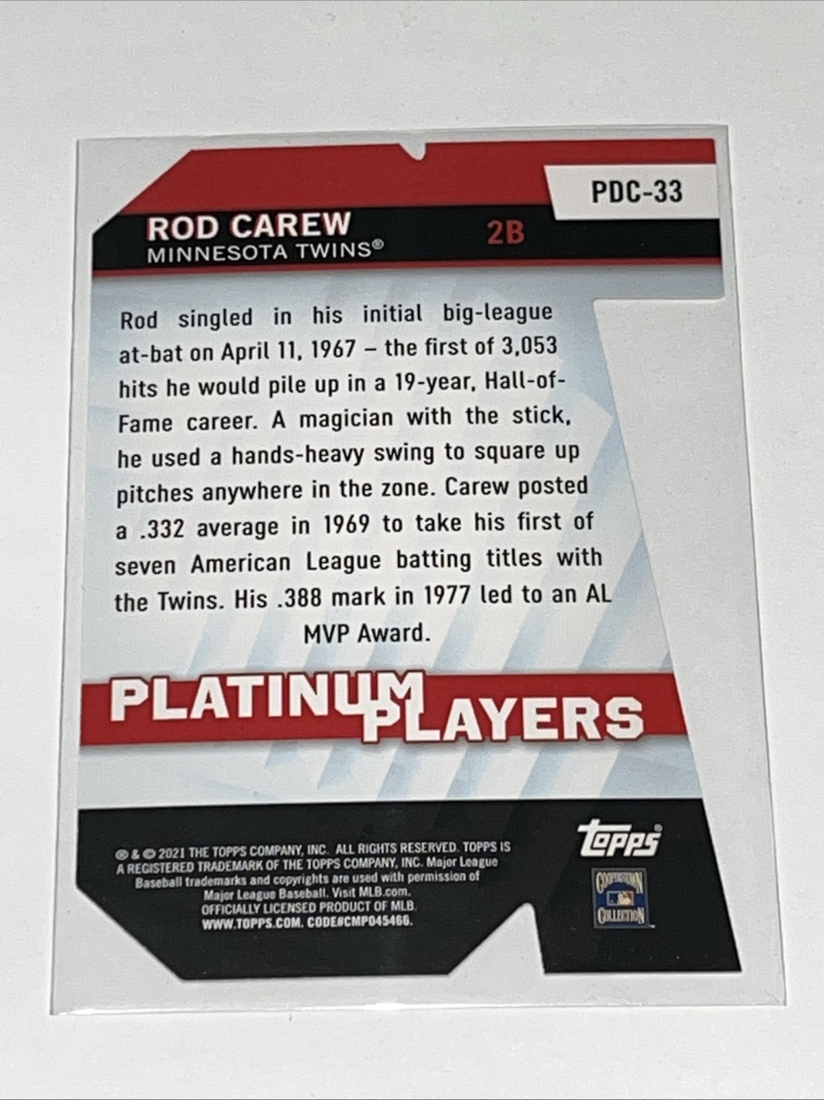 2021 Topps Chrome Update #PDC-33 Rod Carew Platinum Player Die Cut