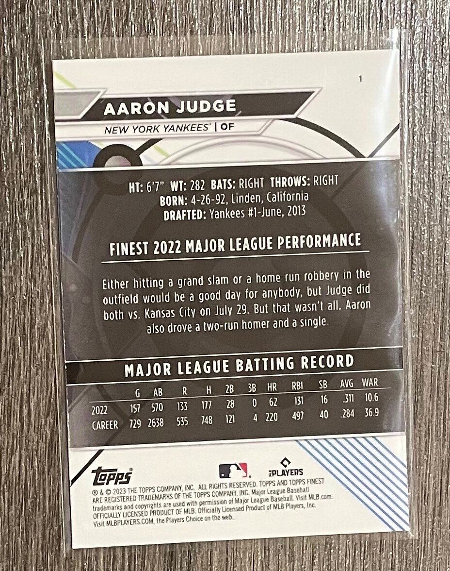Aaron Judge – 2023 Topps Finest – Chrome Base #1 – NY Yankees