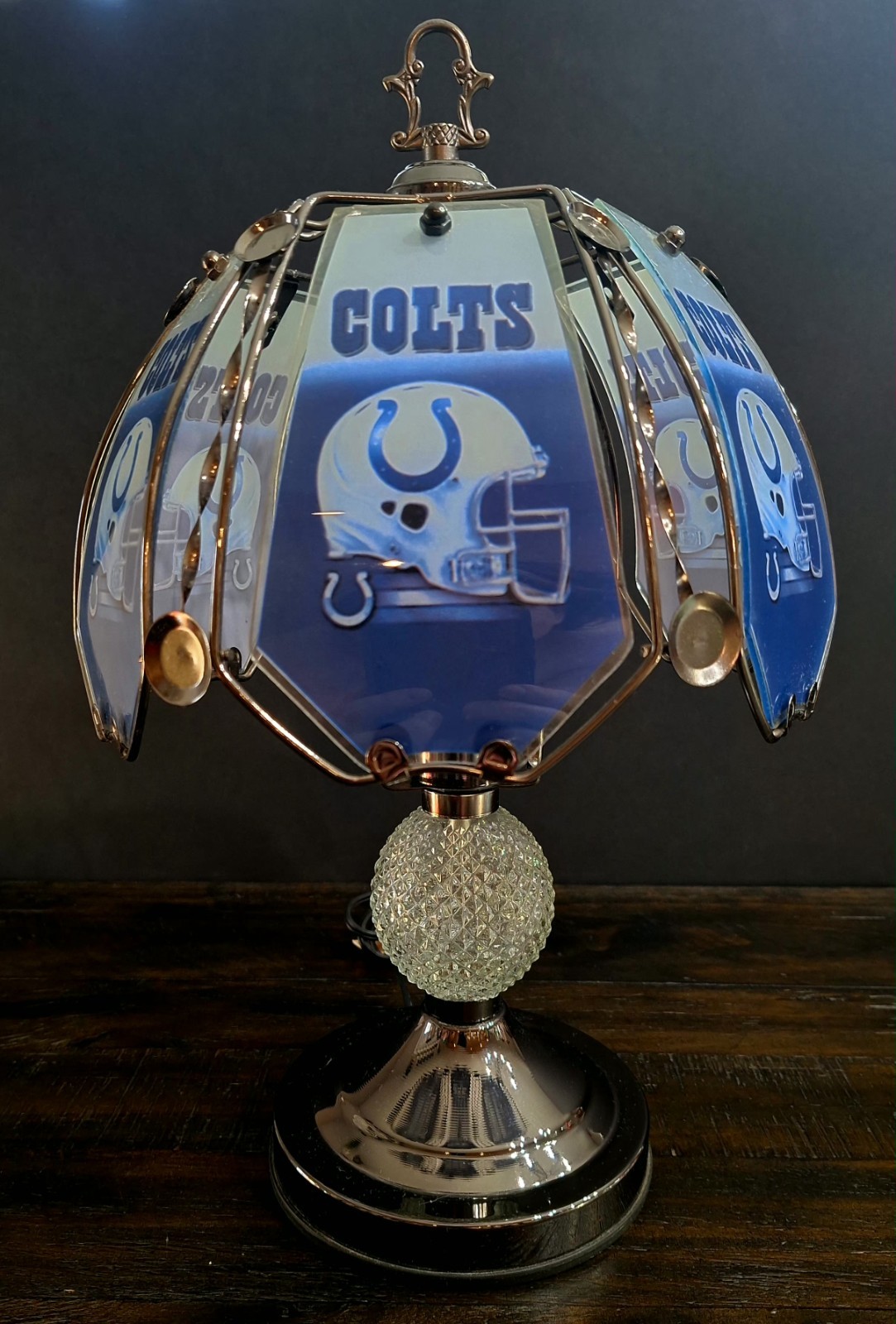 16″ NFL INDIANAPOLIS COLTS TOUCH LAMP Glass/metal Panels – Man Cave/Bar/Football