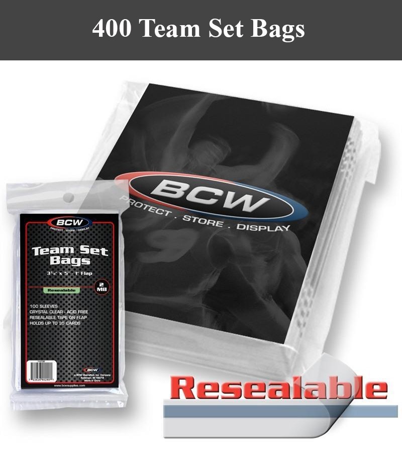 400 Team Set Poly Bags Resealable Card Sleeve Holder Archival Adhesive Strip BCW