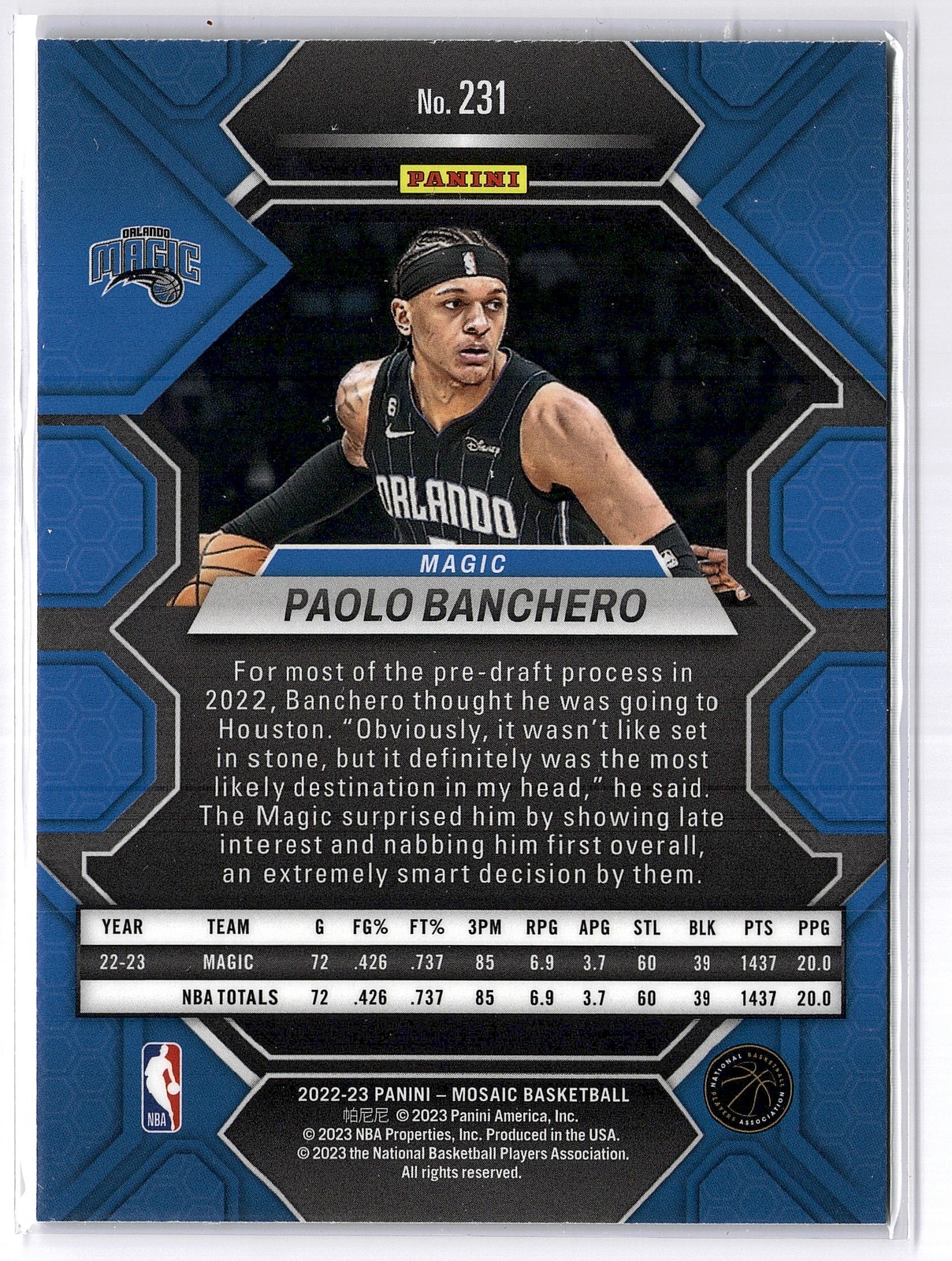 2022-23 Panini Mosaic Paolo Banchero #231 Rookie RC Orlando Magic