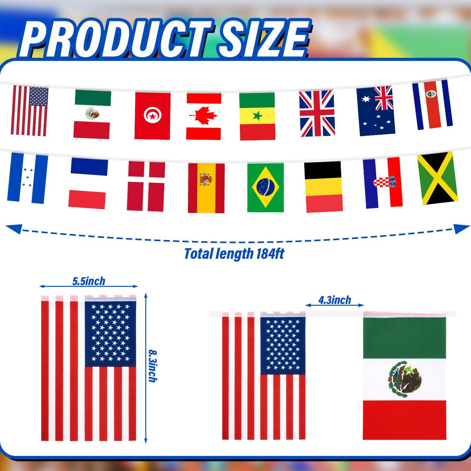 200 Countries String Flag – 184Ft World Banner 200 flags, Multicolored
