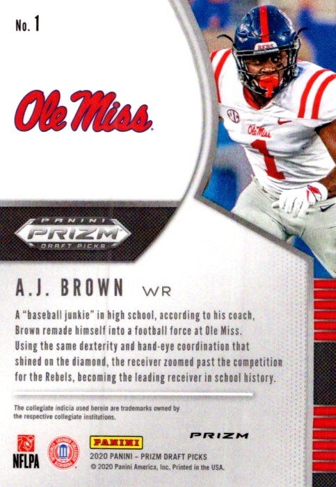 A.J. BROWN 2020 Panini Prizm Draft Picks Green Prizm #1 Philadelphia Eagles