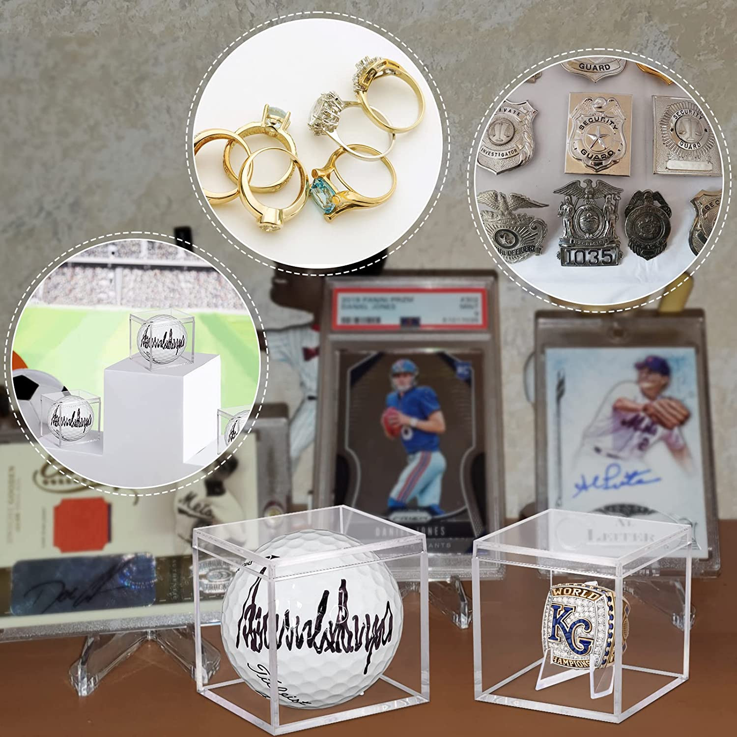 3 Pack Championship Ring Display Case Clear Acrylic Display Case Mini Baseball S