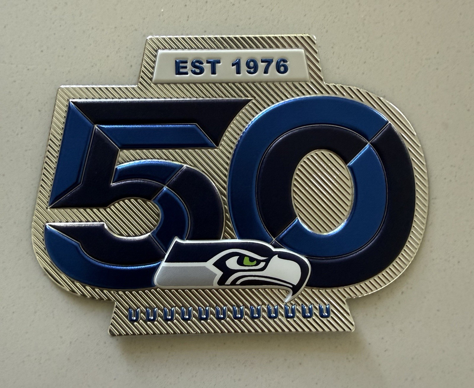Seattle Seahawks 50th Anniversary Patch Chrome Metallic Iron-On Patch