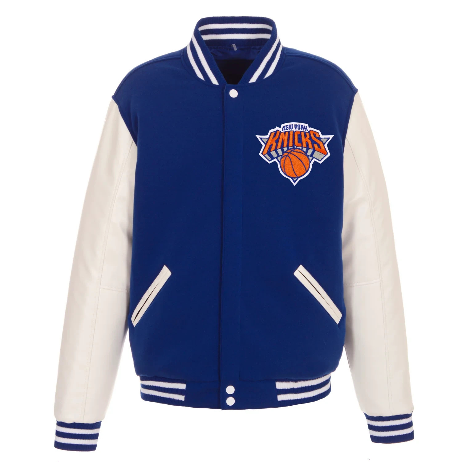 JH Design New York Knicks Jacket Varsity Style Snap Up Coat