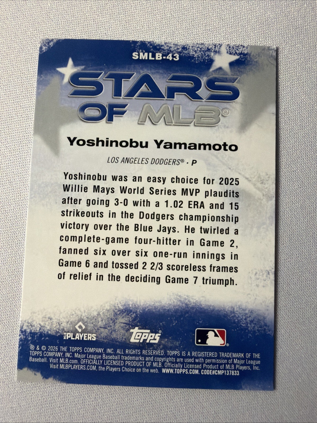 2026 Topps Series 2 Stars of MLB – Yoshinobu Yamamoto – Dodgers – #SMLB-43