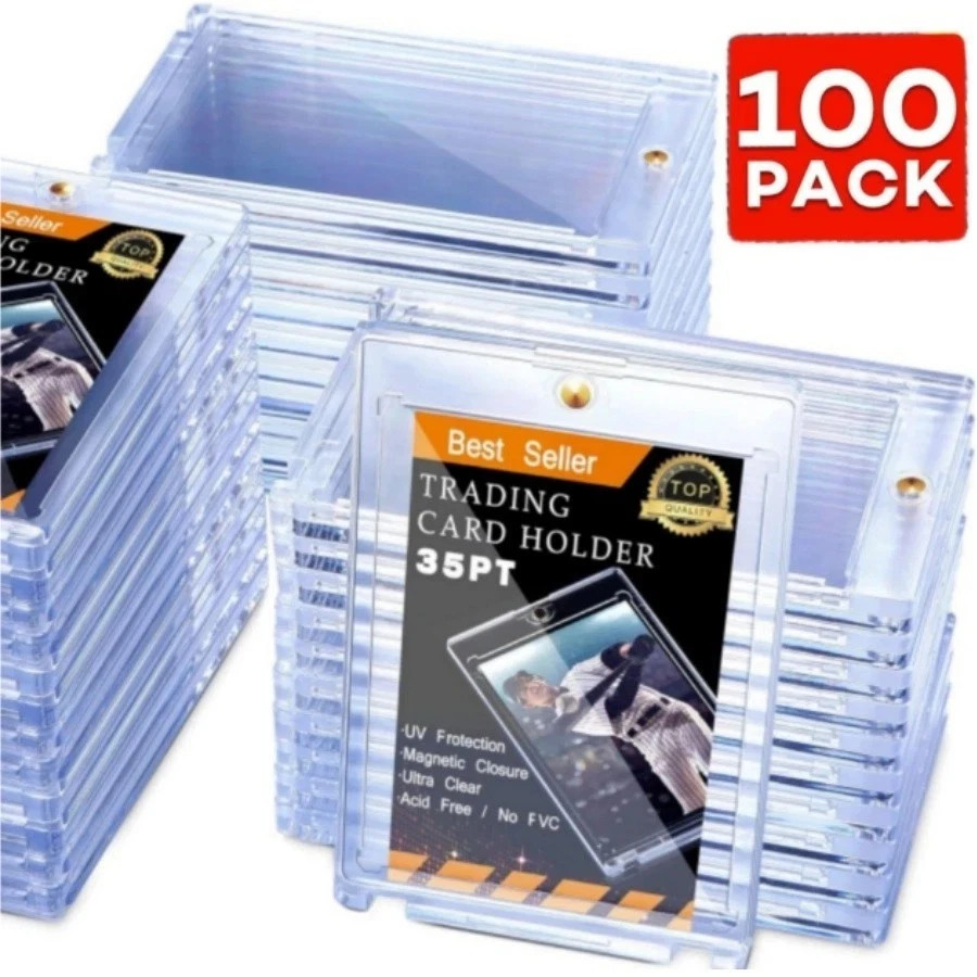 100 Pack Magnetic Trading Sports Card Holders 35pt One-Touch Hard UV Protection