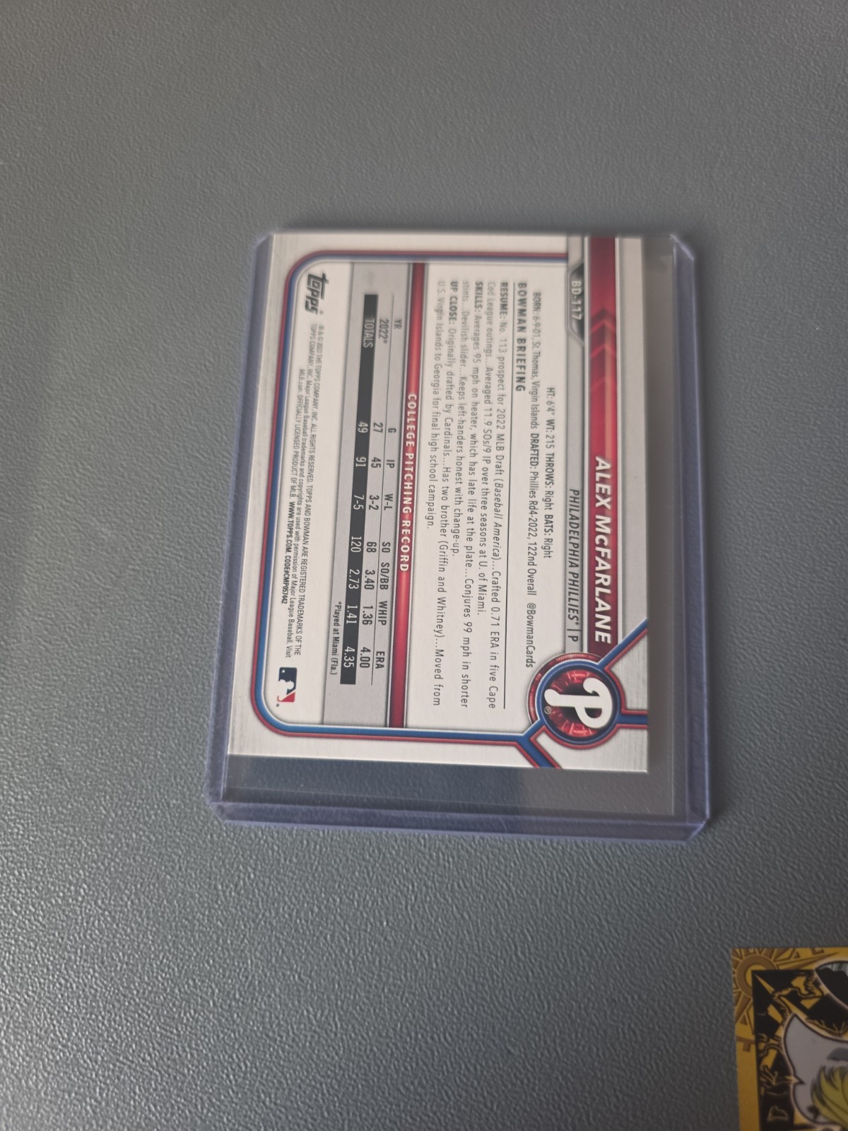 2022 Bowman Draft 1st Edition – Alex McFarlane #BD-117 Orange Foil /25 (RC)
