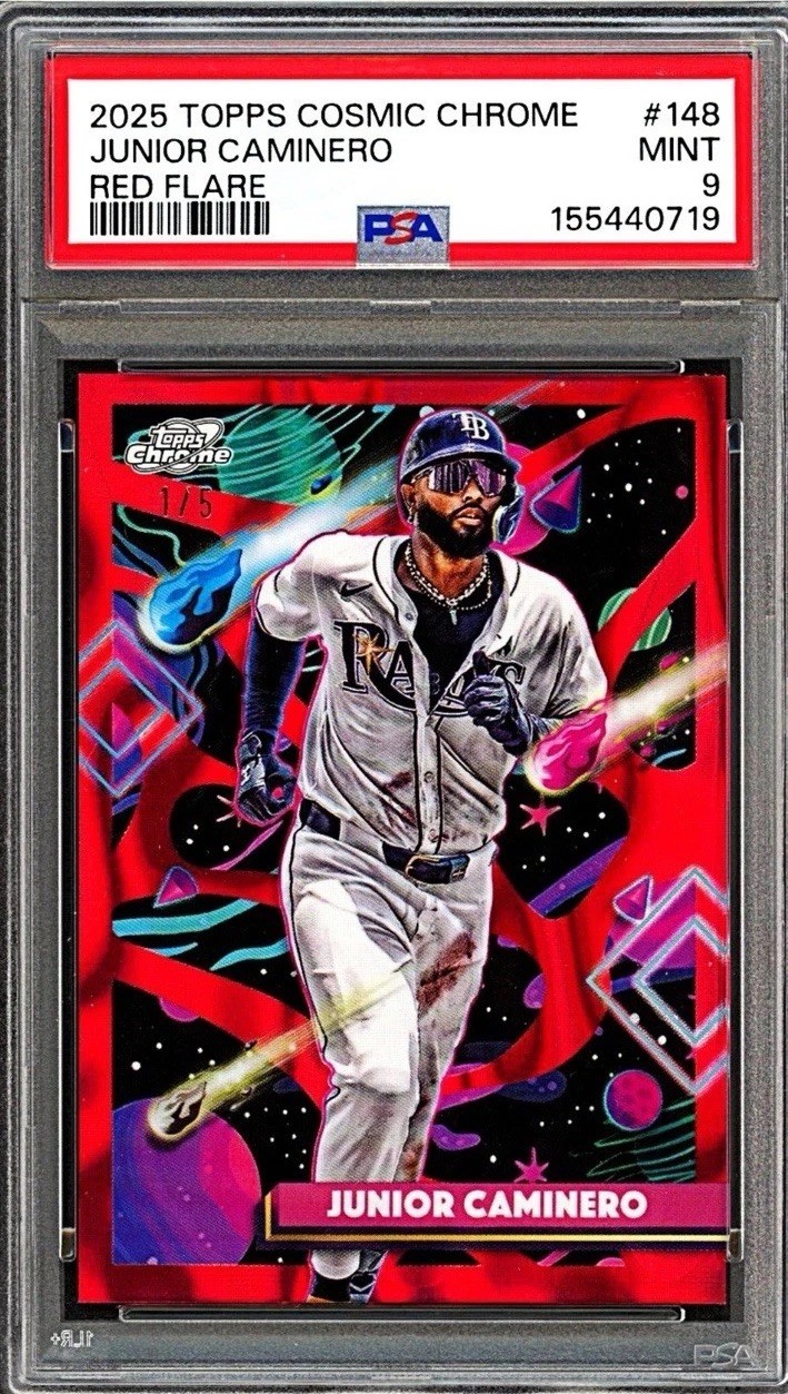 2025 Topps Cosmic Chrome – Junior Caminero #148 Red Flare /5 PSA 9